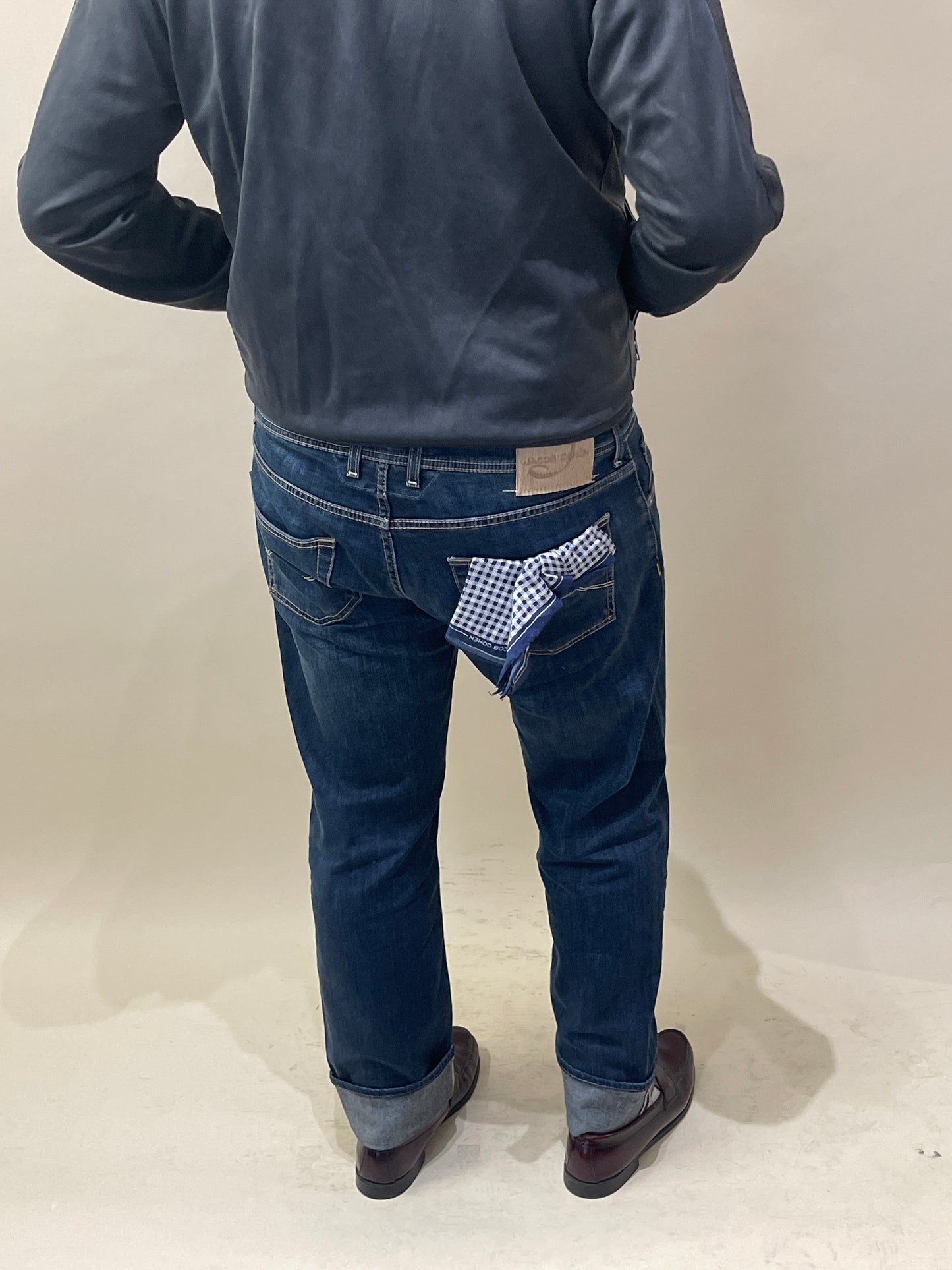 Jacob Cohen Dark Blue Stretch Handkerchief Motif Jeans 38