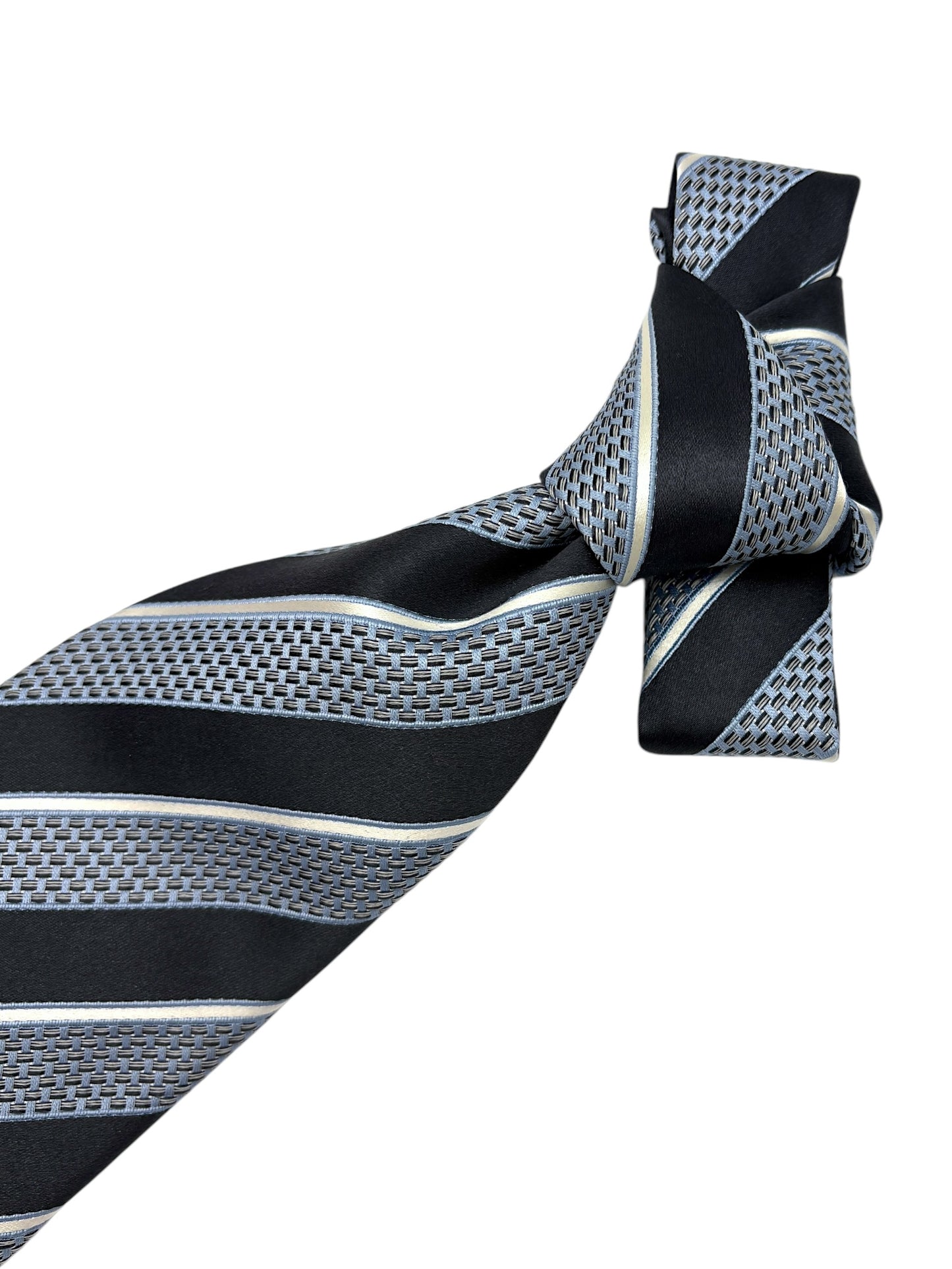 Ermenegildo Zegna Dark & Light Blue Diagonal Striped Silk Tie