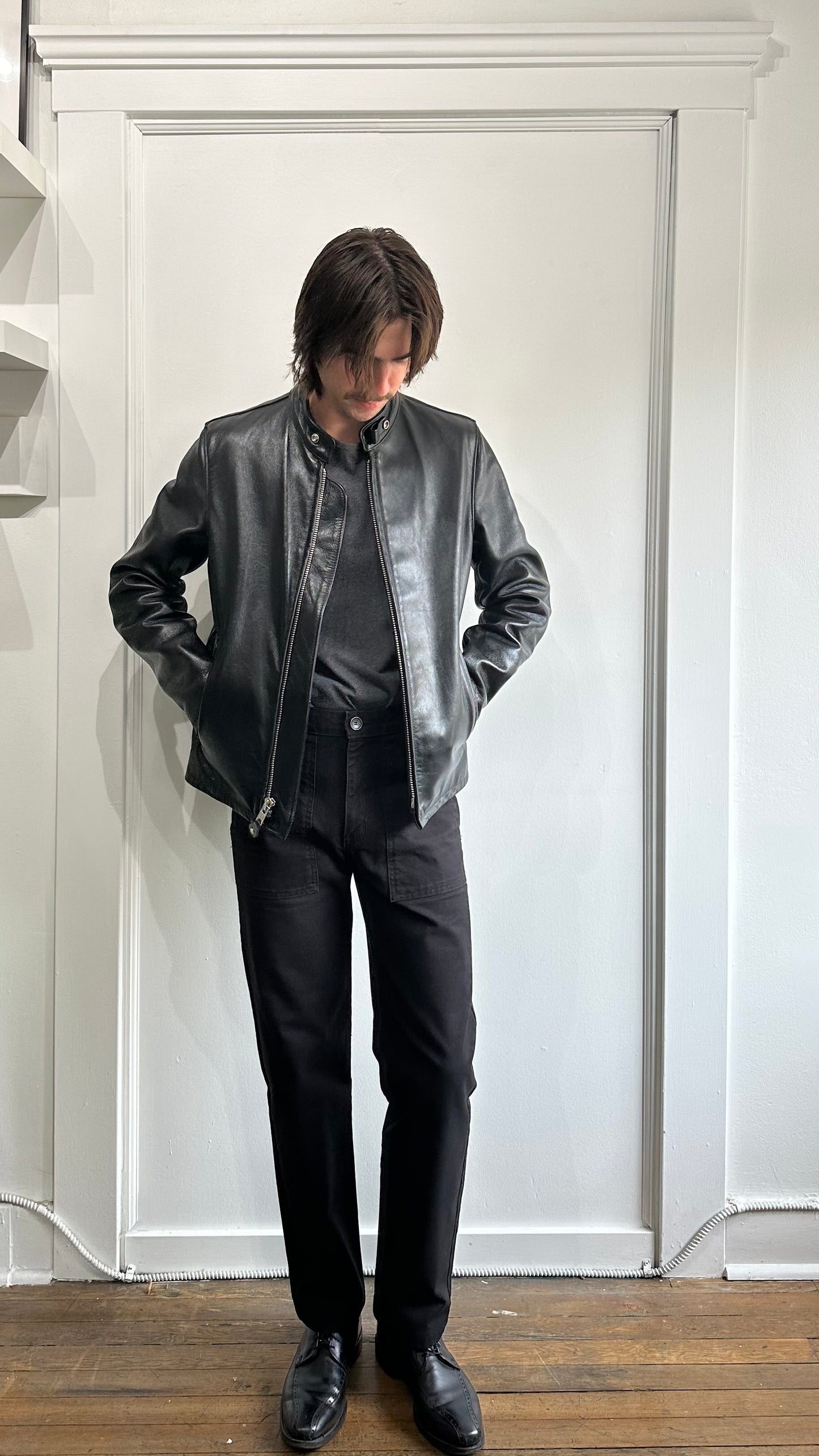 Schott NYC Black Heavy Cowhide Casual Racer Jacket Medium - M