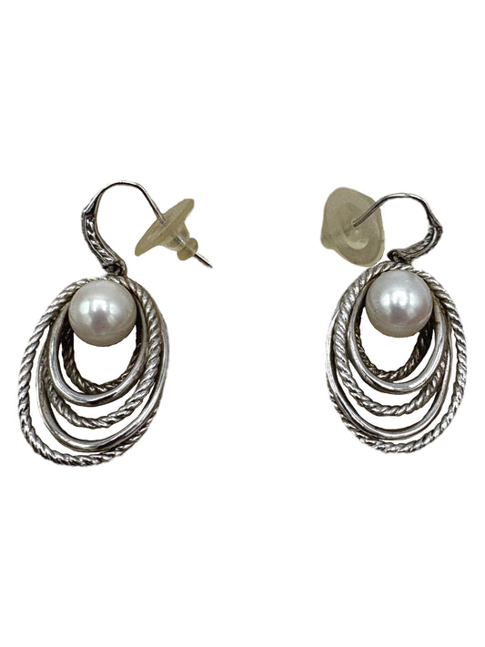 David Yurman Sterling Silver Pearl & Diamond Crossover Hoop Earrings