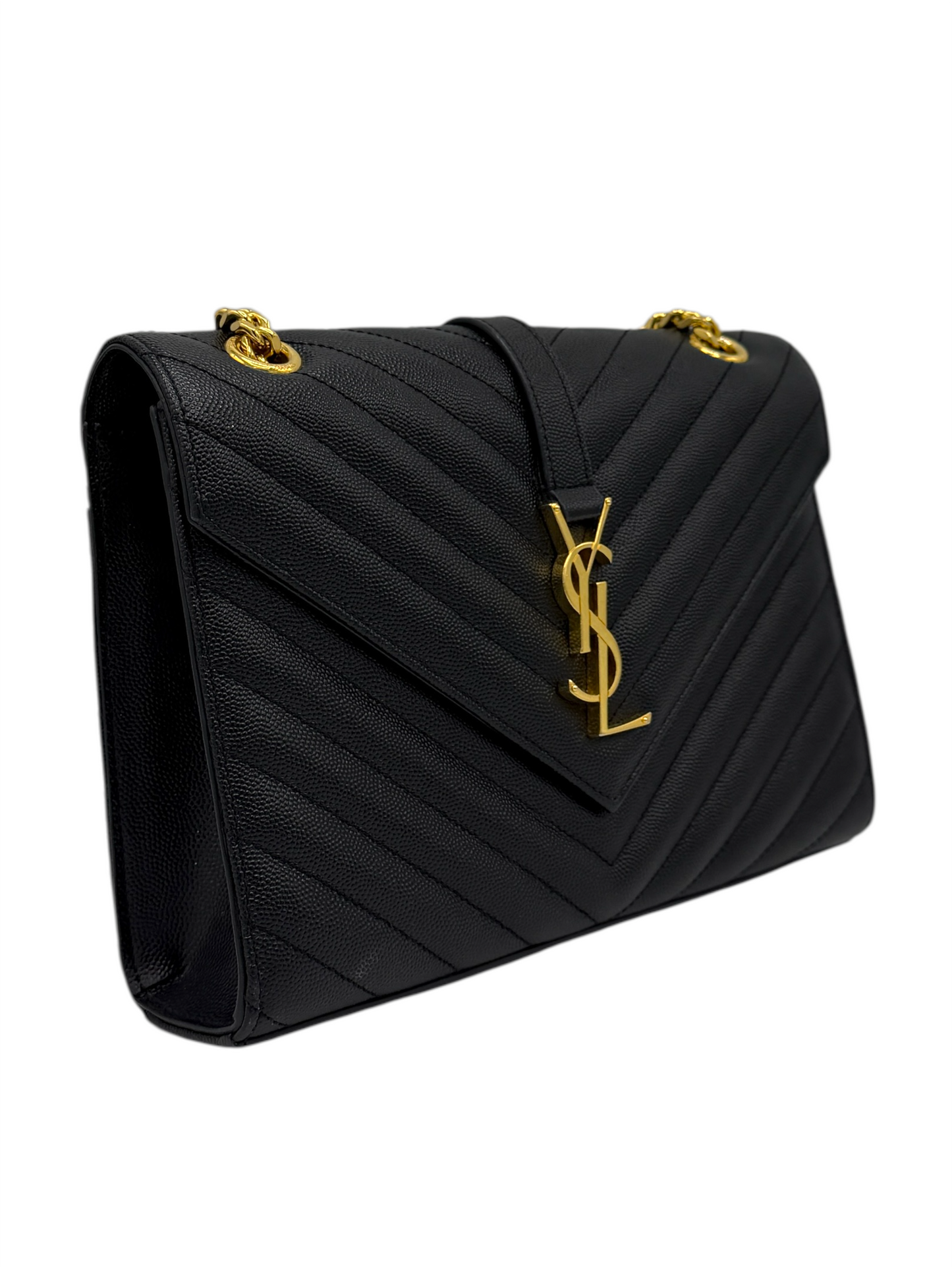 Saint Laurent Black Calf Leather Envelope Medium Bag