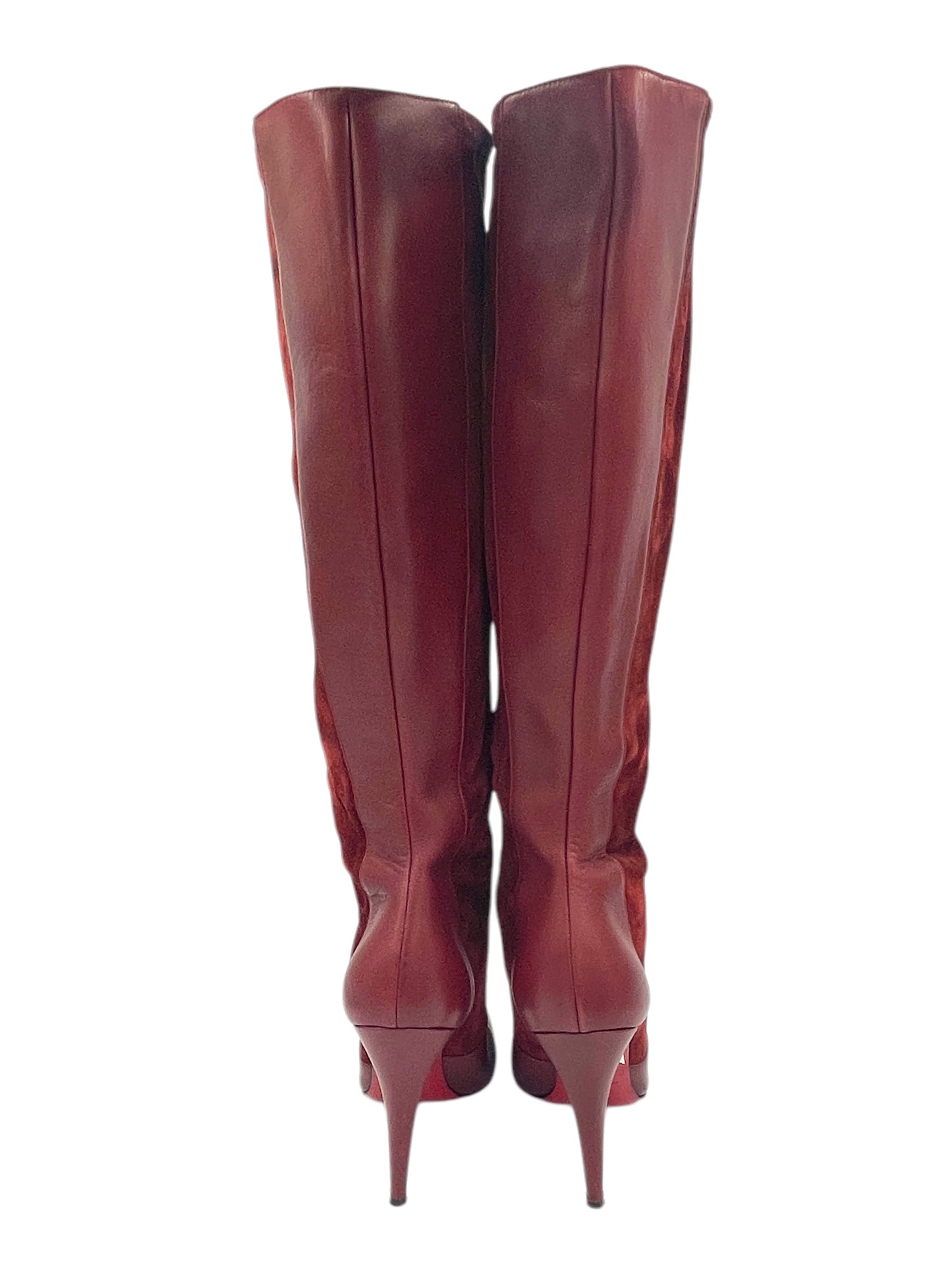 Christian Louboutin Red Leather & Suede Knee High Boots 6 M / 7.5 W