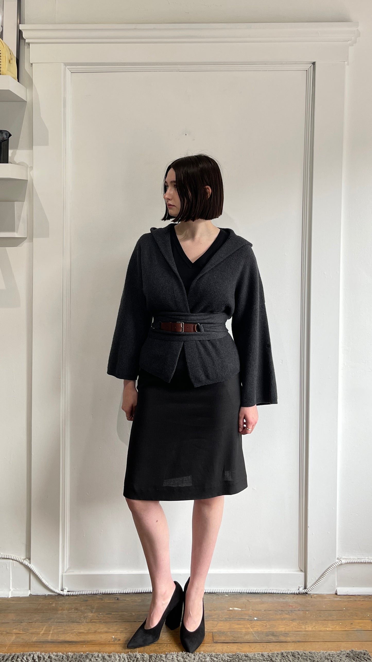 Brunello Cucinelli Dark Grey Belted & Hooded Cashmere Cardigan XXS
