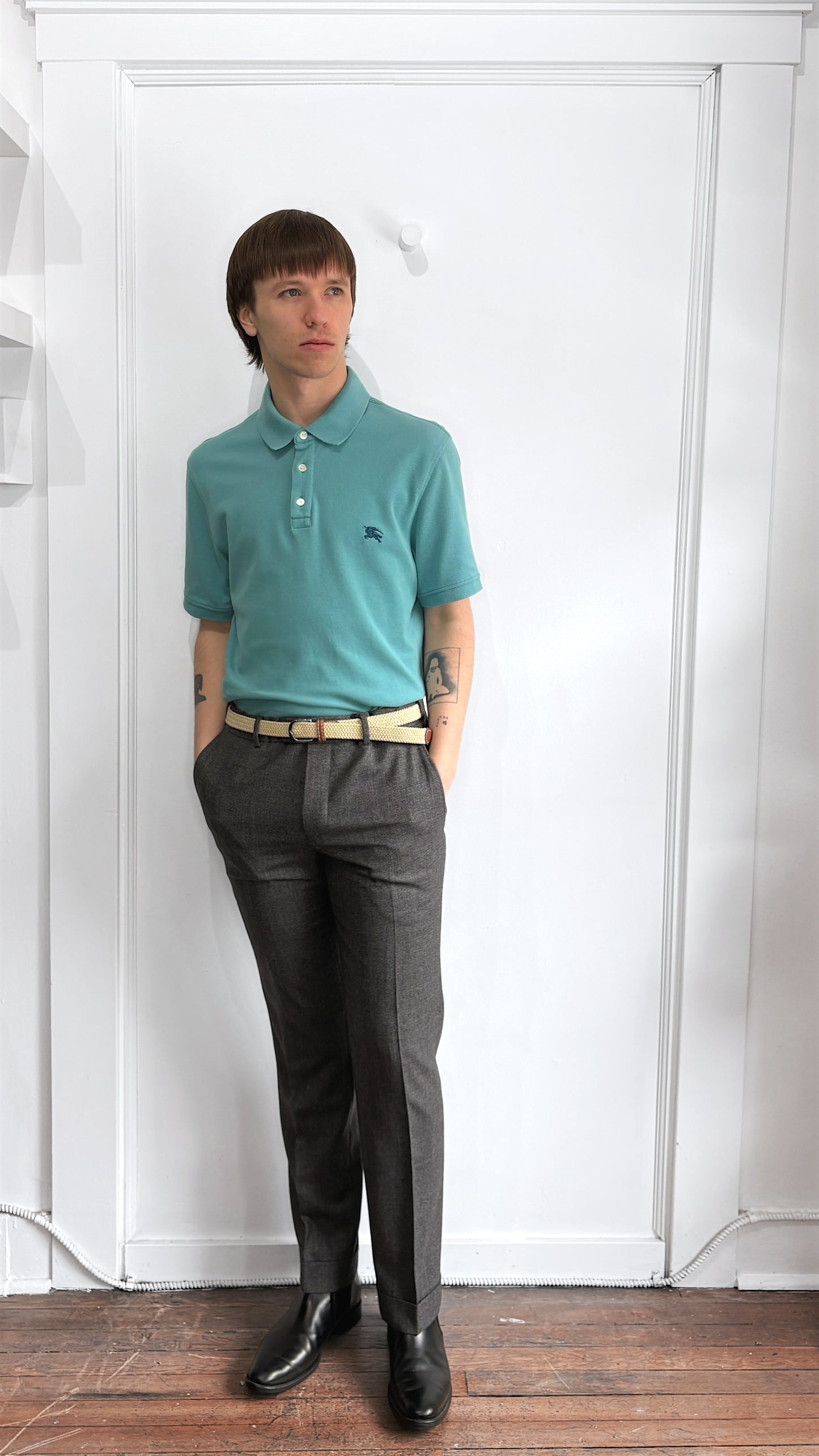 Burberry Brit Teal Blue Chest Logo Cotton Polo Shirt Large