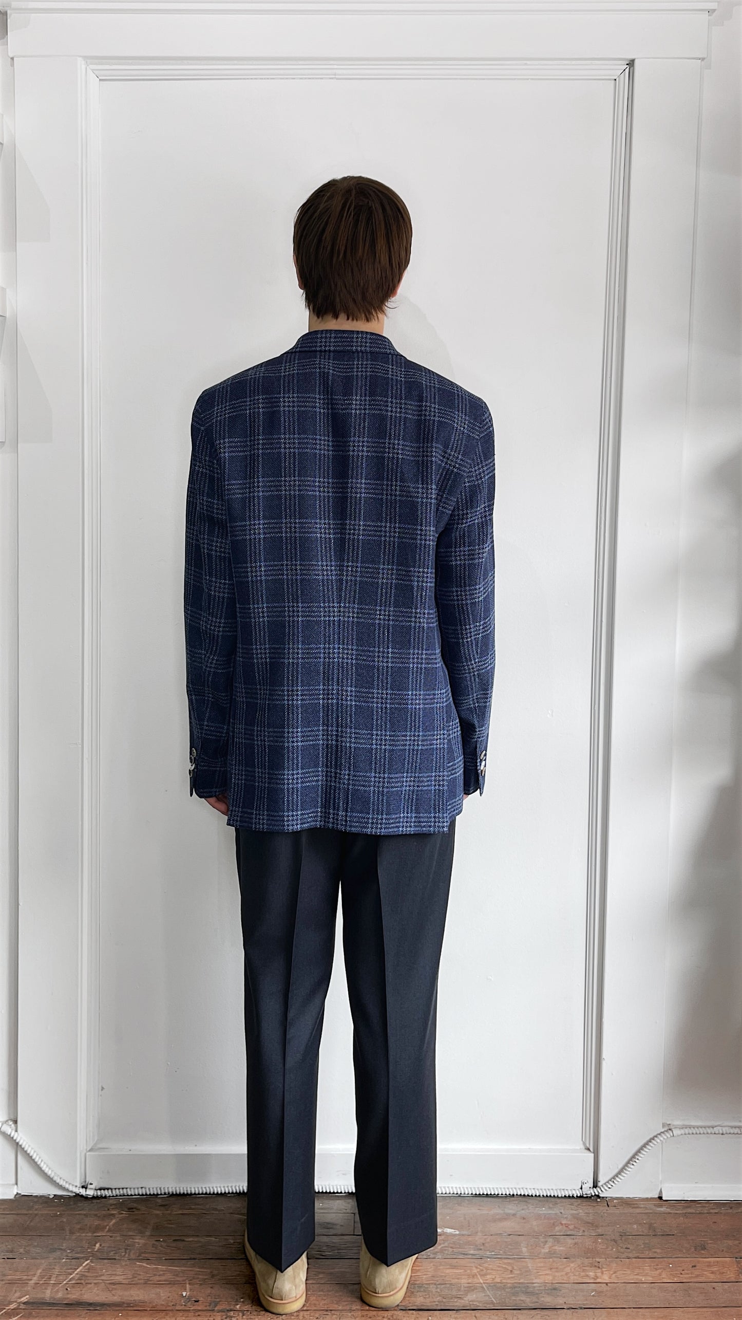 Sand Copenhagen Navy & Light Blue Glen Check Wool Linen Sport Coat 44