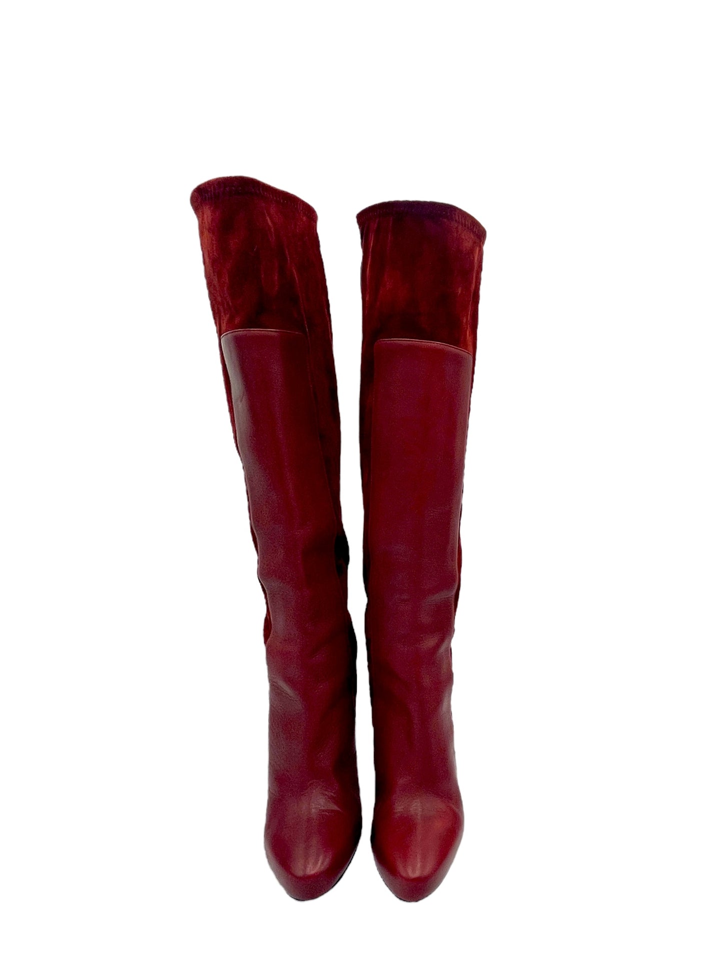 Christian Louboutin Red Leather & Suede Knee High Boots 6 M / 7.5 W