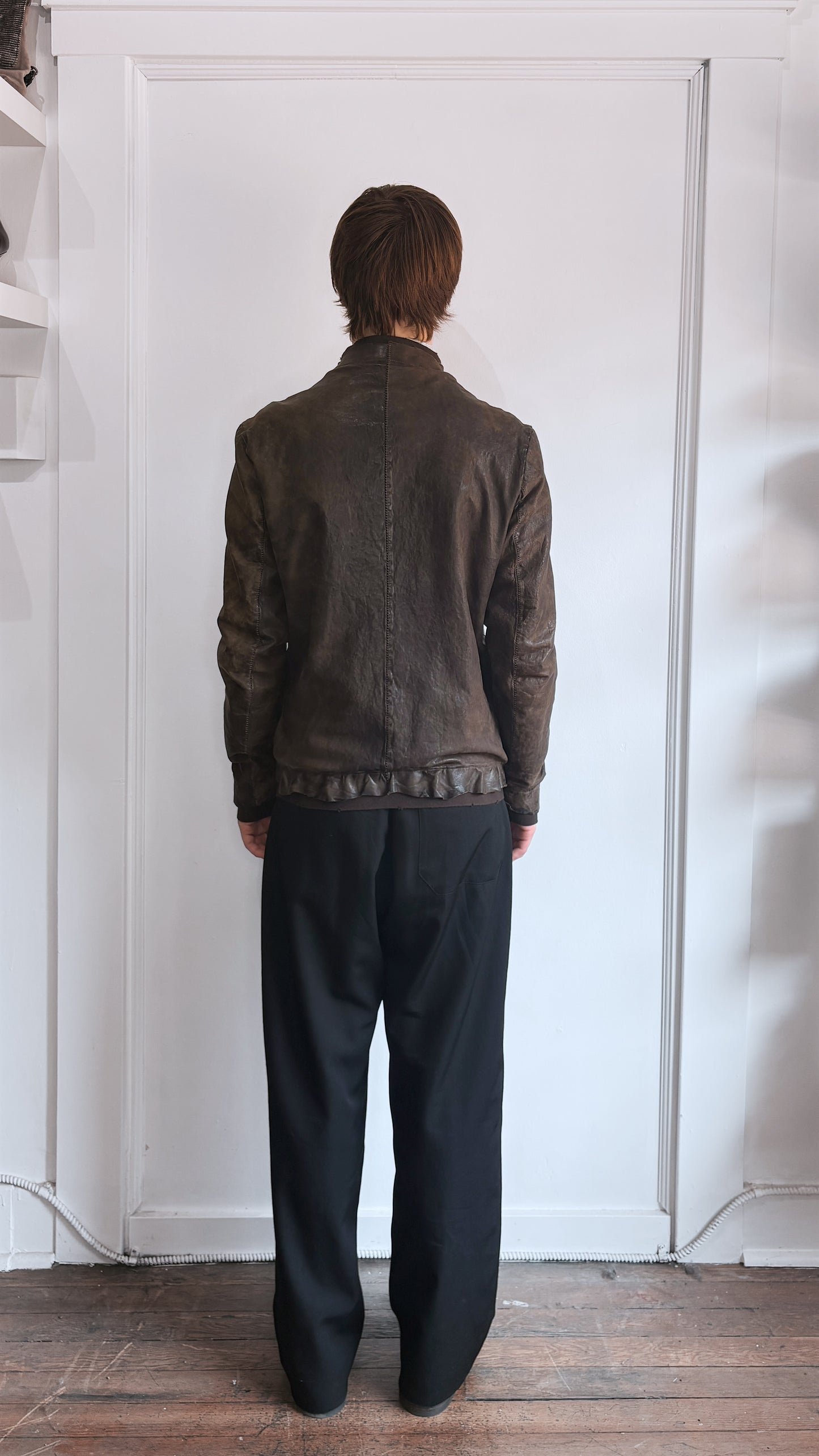 Salvatore Santoro Dark Brown Leather Bomber Jacket 44