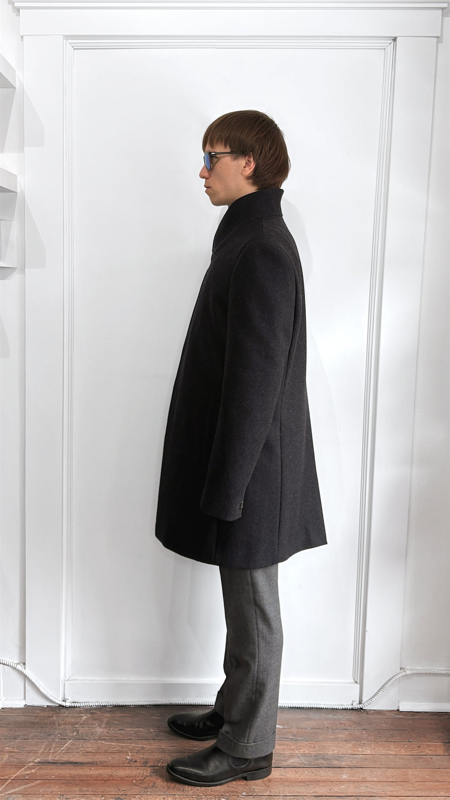 All Saints Charcoal Grey Wool Blend Mid Length Overcoat 42