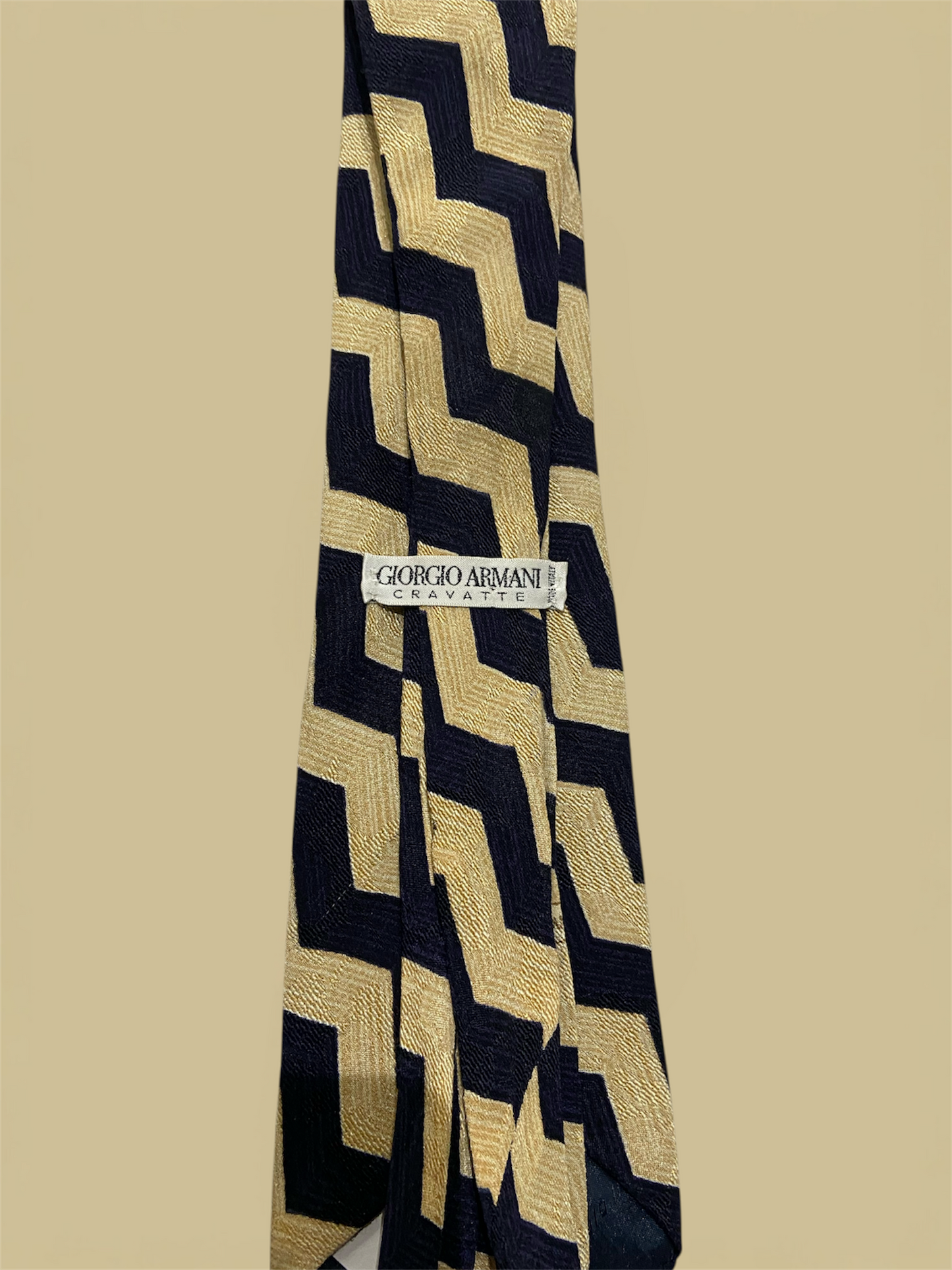 Giorgio Armani Navy & Beige Jagged Stripe Silk Tie
