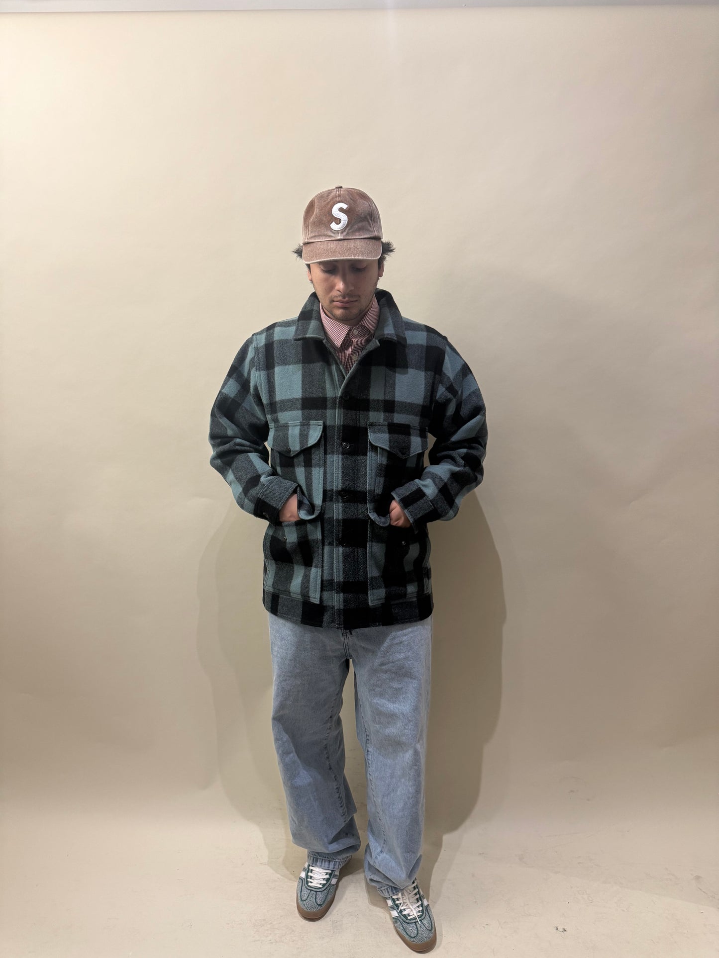 Filson Muted Teal & Black Plaid Mackinaw Cruiser Jacket Medium - M