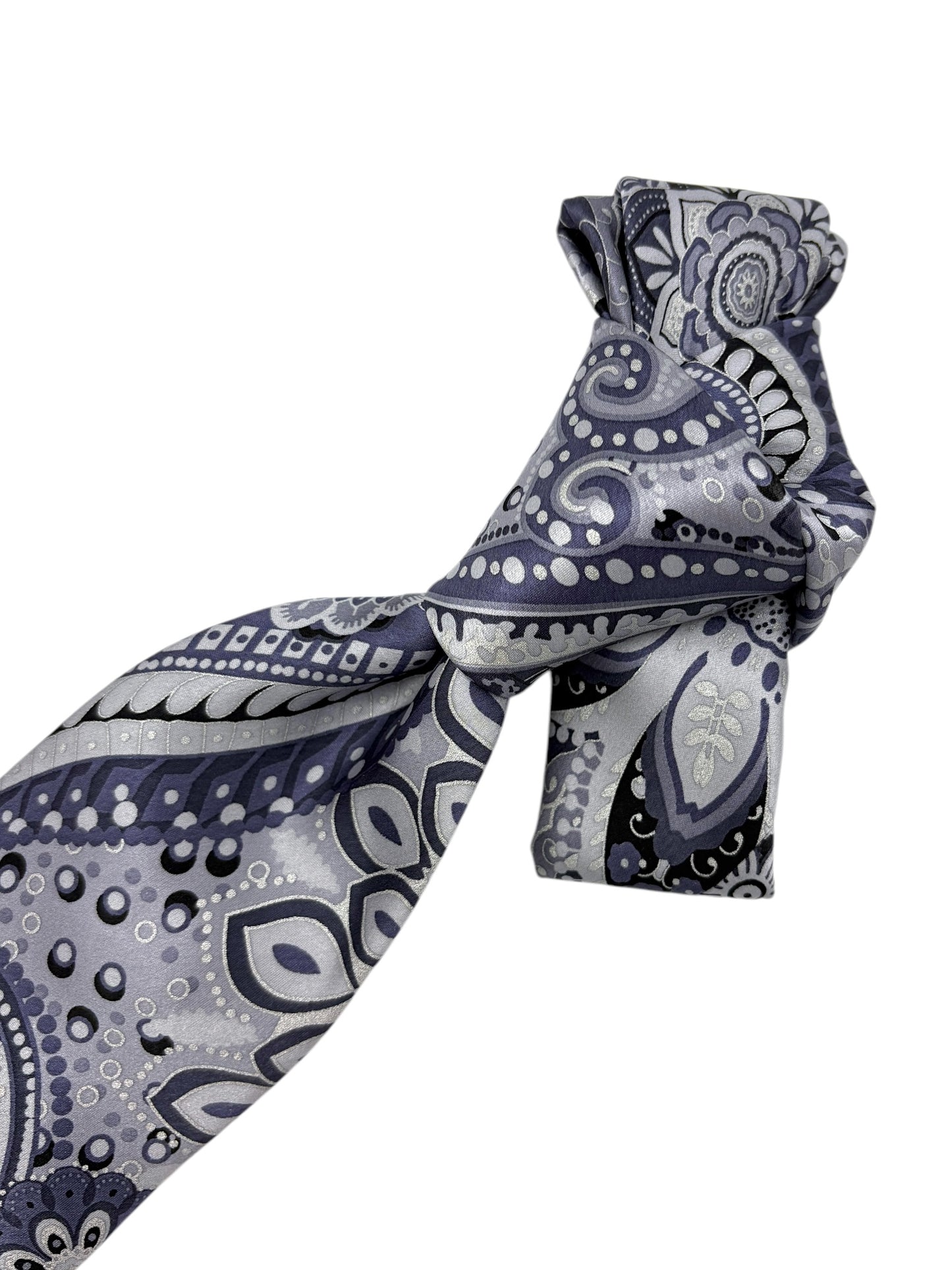 Zanetti Slate Blue Geometric Paisley Pattern Silk Necktie OS