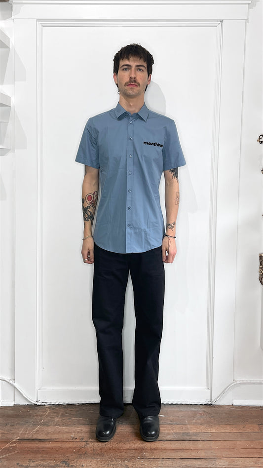 Moschino Baby Blue Chest Logo SS Button Up Shirt 15.5