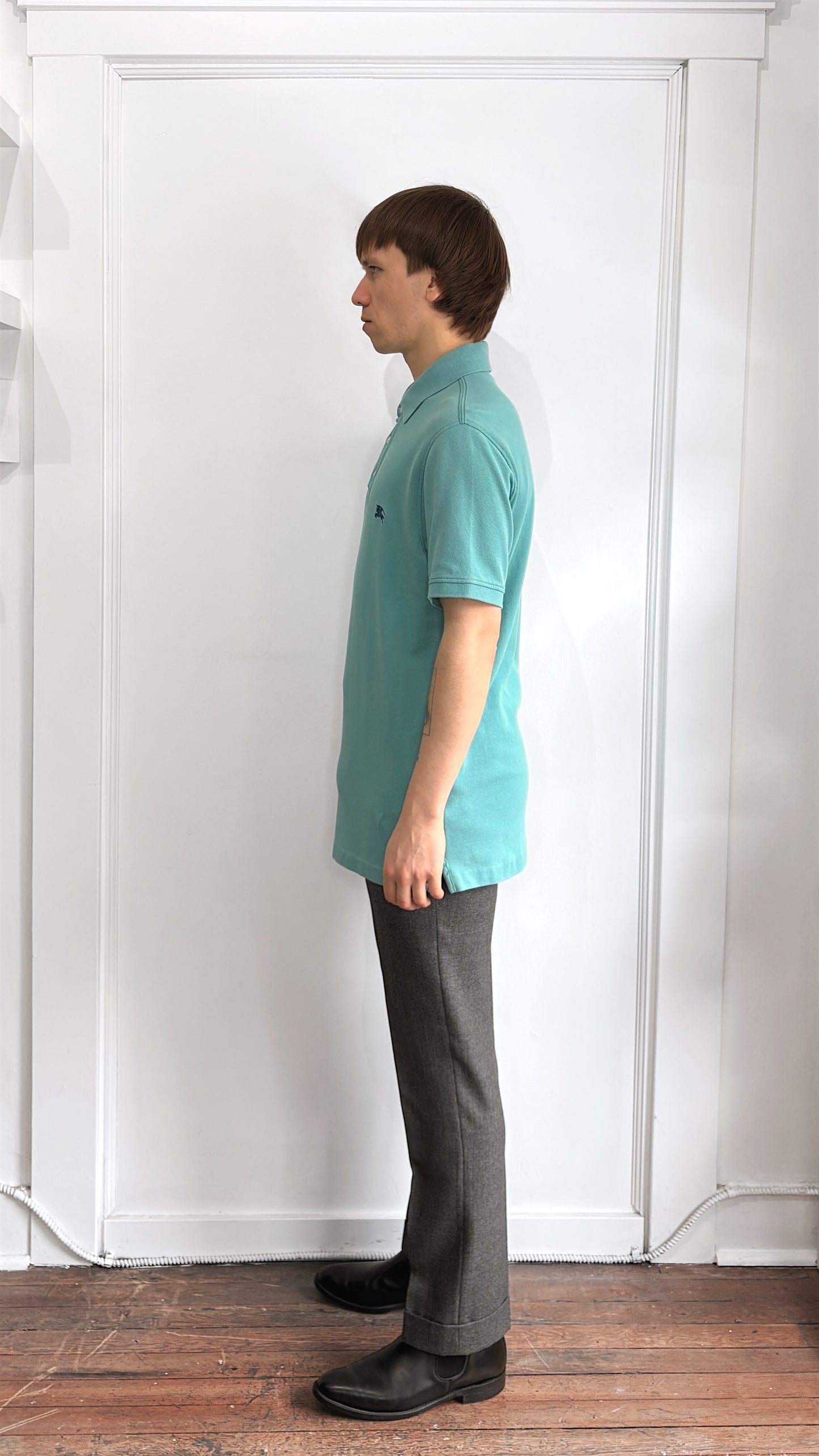 Burberry Brit Teal Blue Chest Logo Cotton Polo Shirt Large