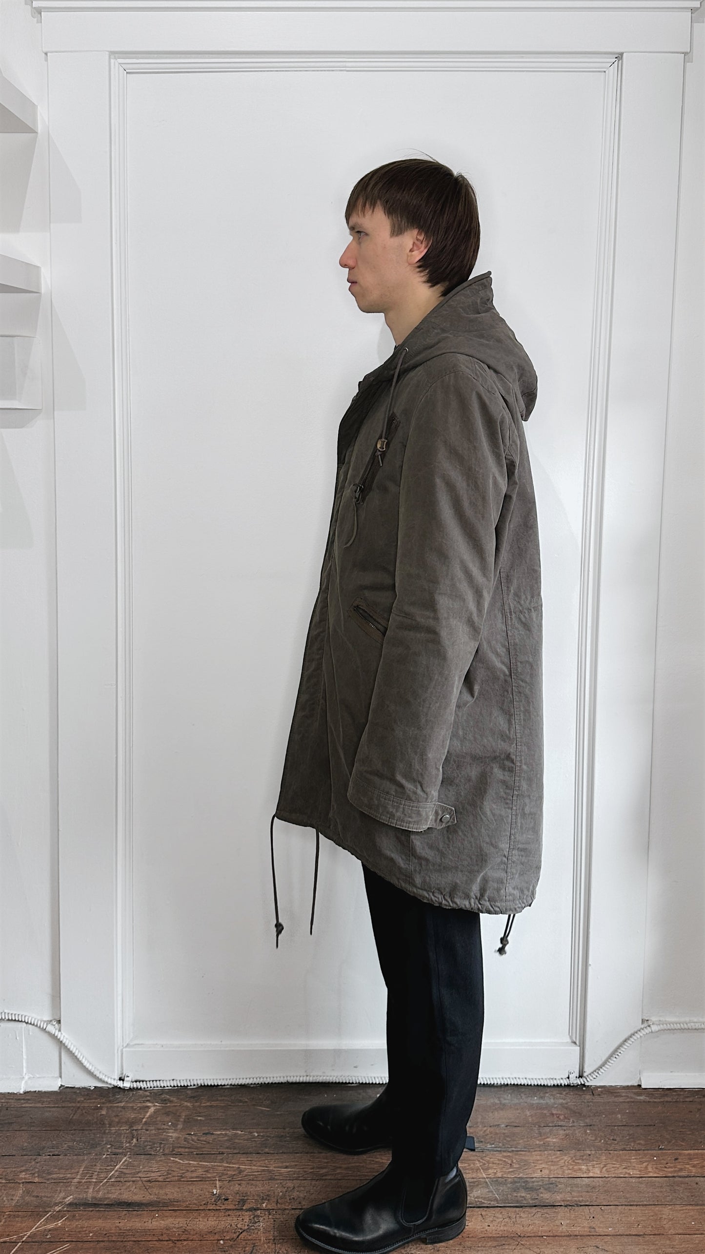 All Saints Brown Faded Quilted Fishtail Parka Large