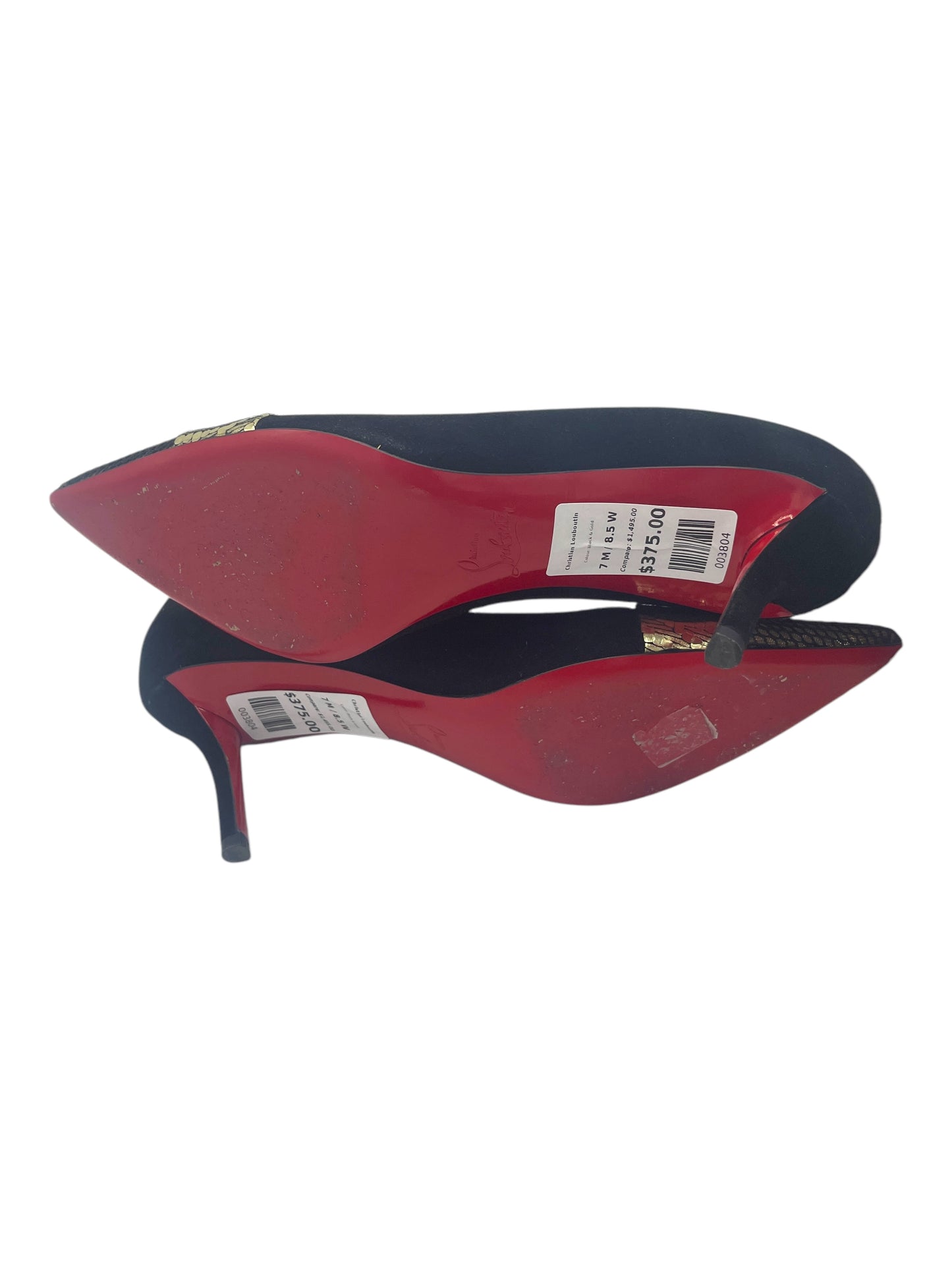 Christian Louboutin Black & Gold Suede Mesh Toe Pumps 7 M / 8.5 W