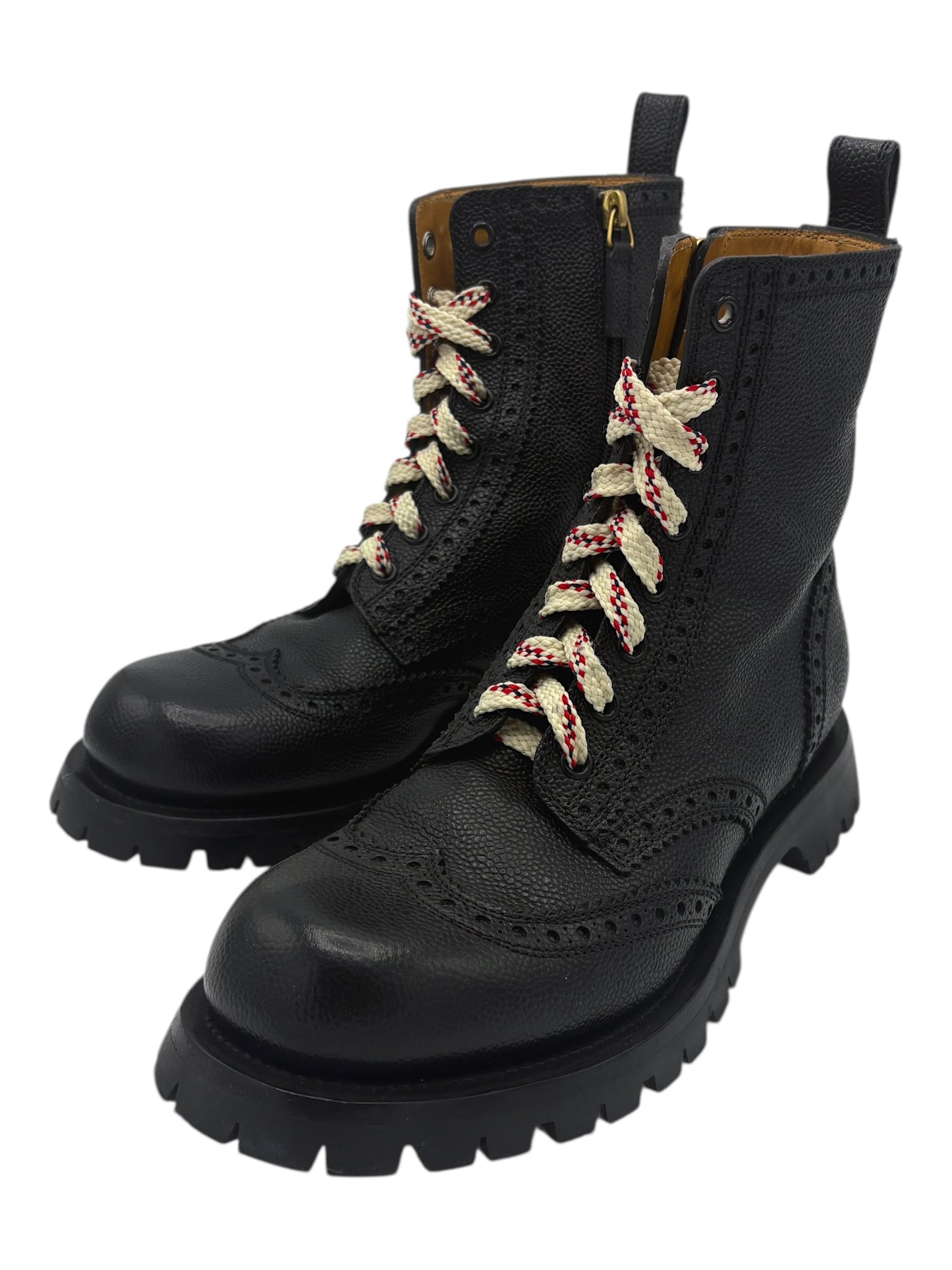 Gucci Black Grained Leather Brogue Side Zip Boots 6 M / 7.5 W