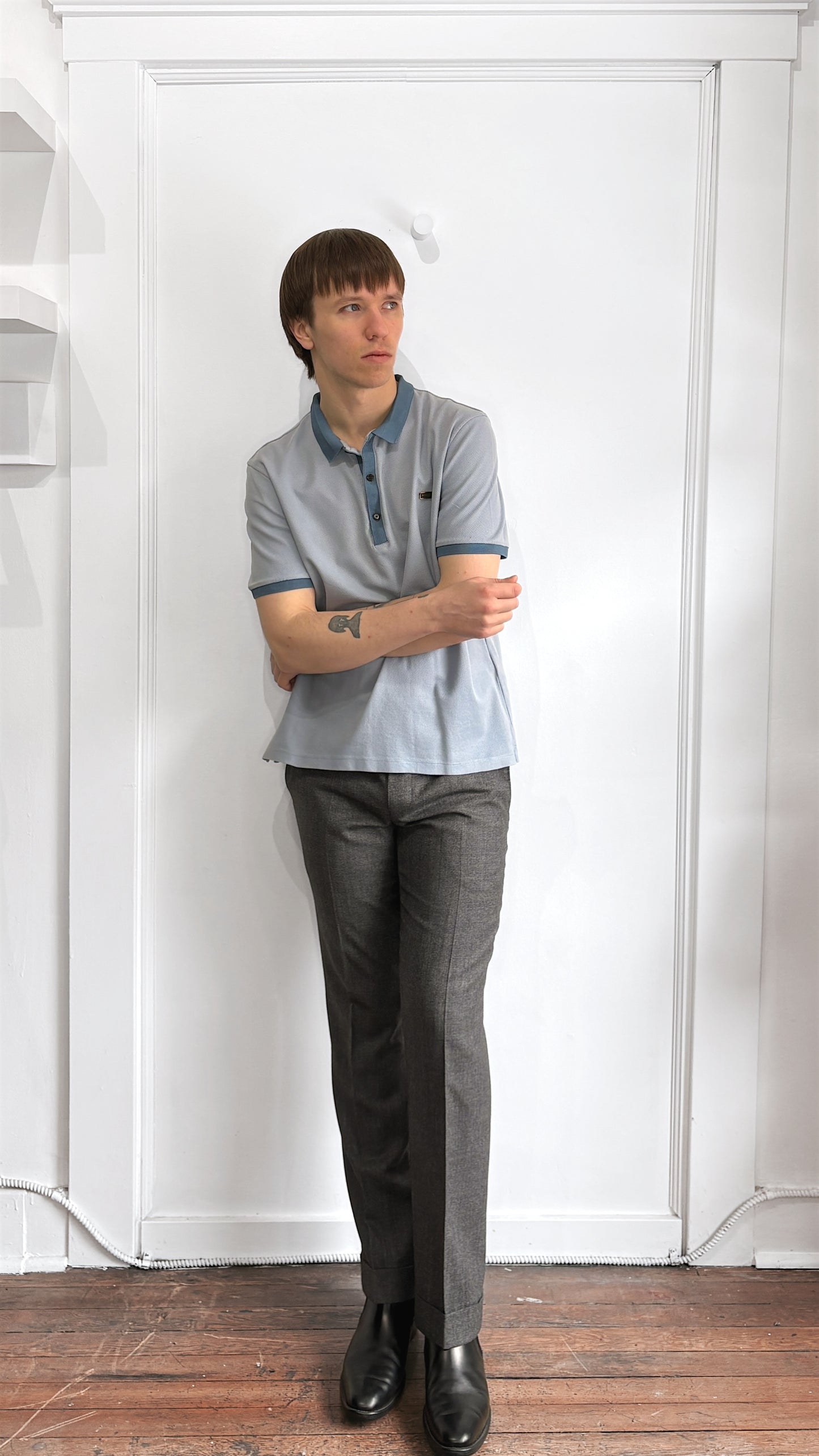 Burberry Light Blue & Slate Blue Cotton SS Polo Shirt Large