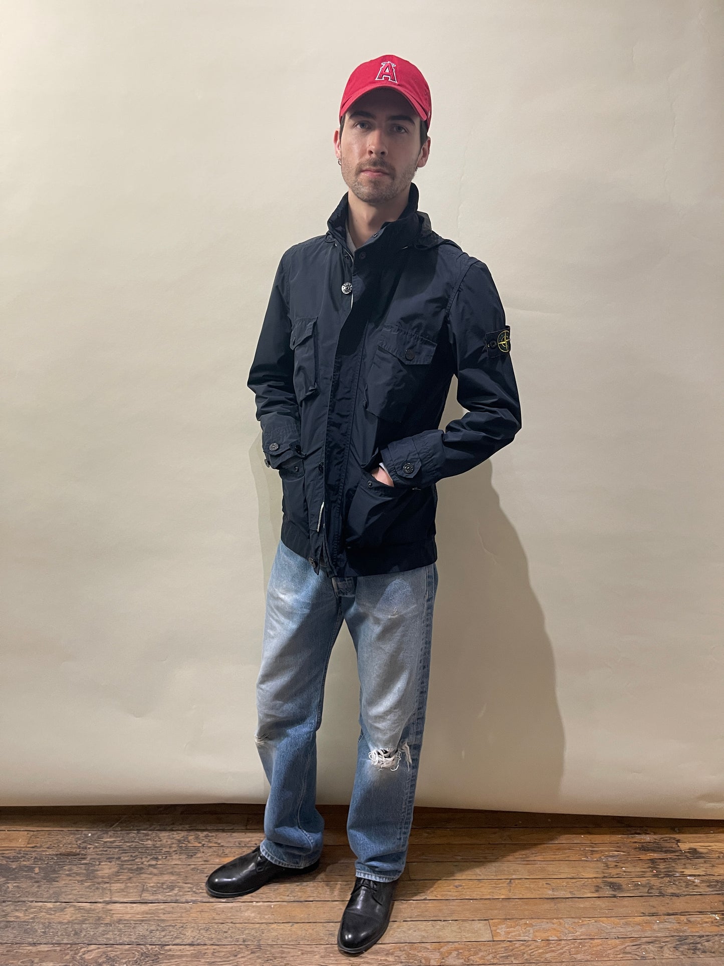 Stone Island Navy Blue Lightweight Nylon Field Jacket Small - S