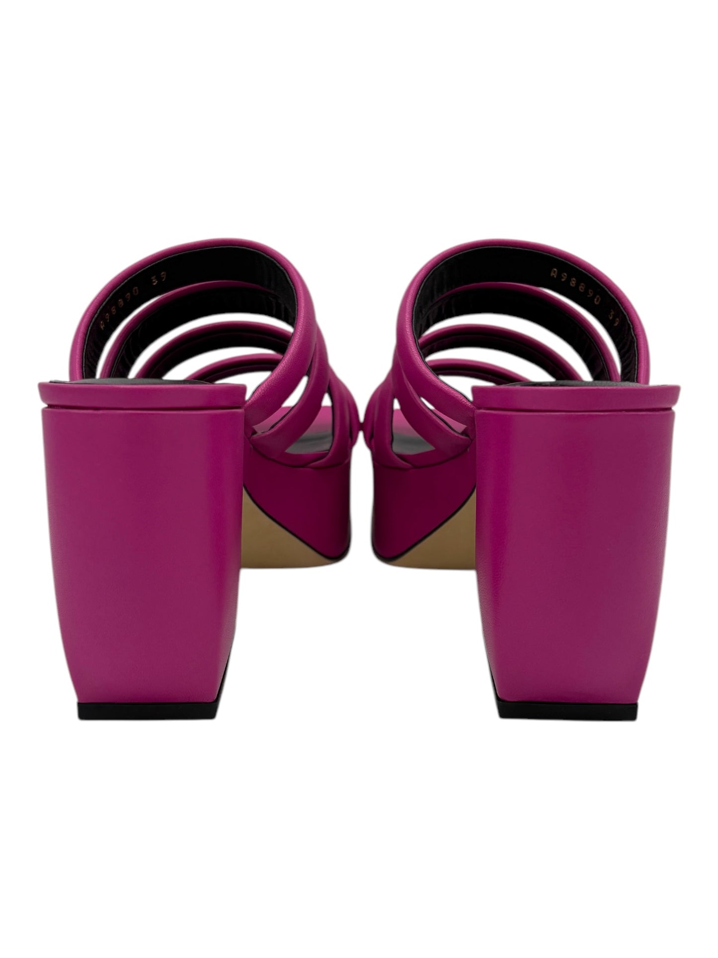 Sergio Rossi Pink Leather 4 Strap Block Heel Mules 7.5 M / 9 W