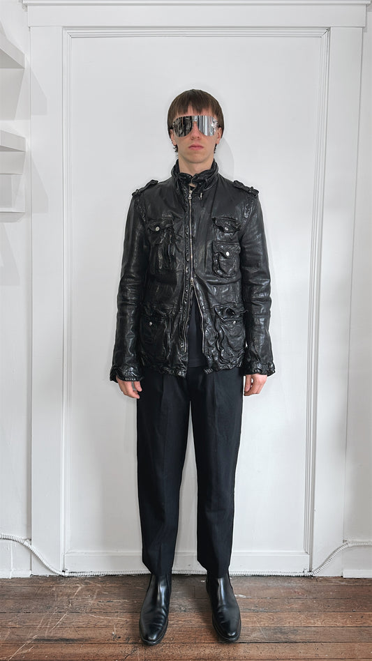 Neil Barrett Black Buffalo Leather Down Filled Jacket Large