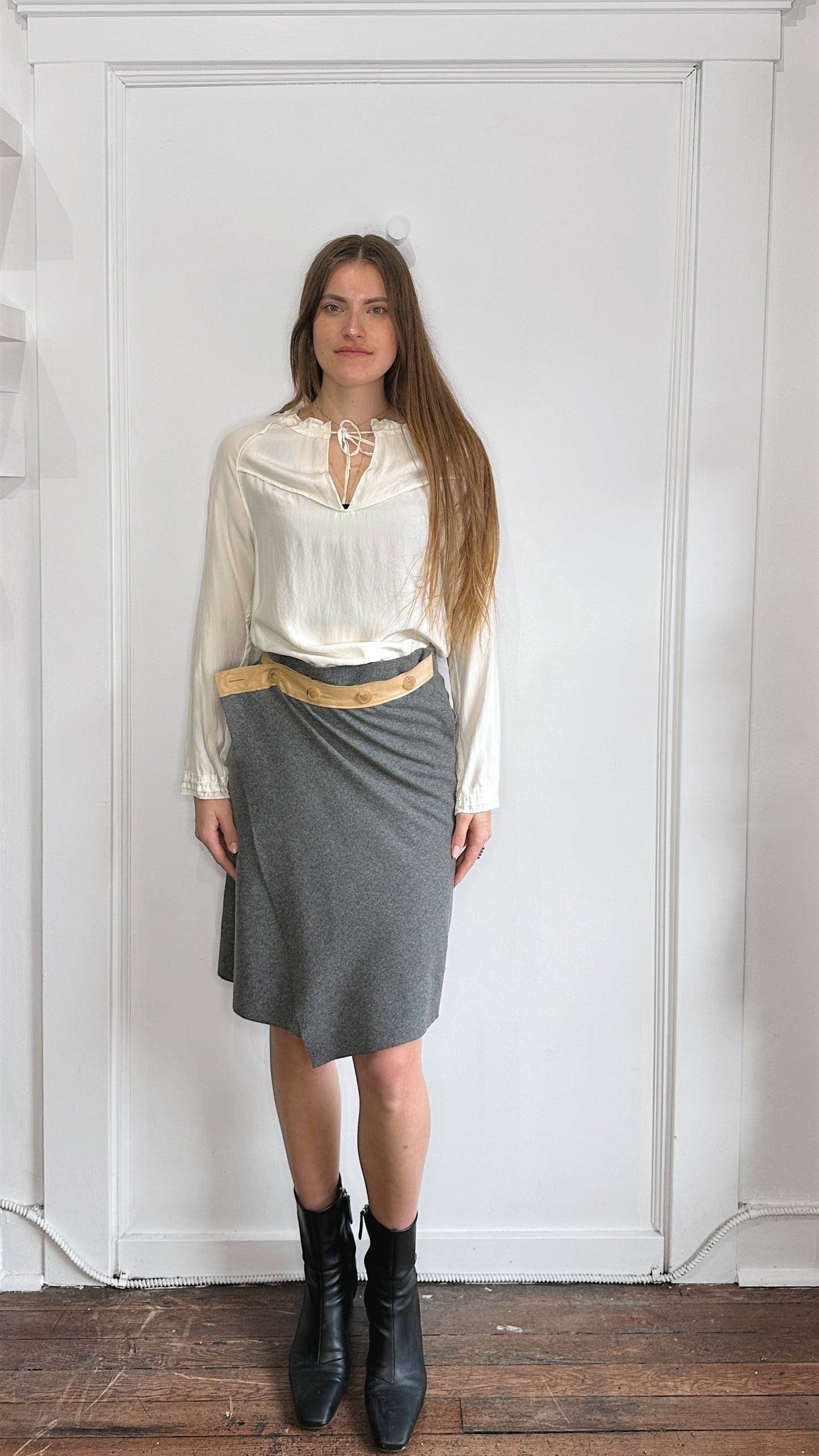 Ports 1961 Mid Grey & Beige Wool Blend Wrap Skirt 30