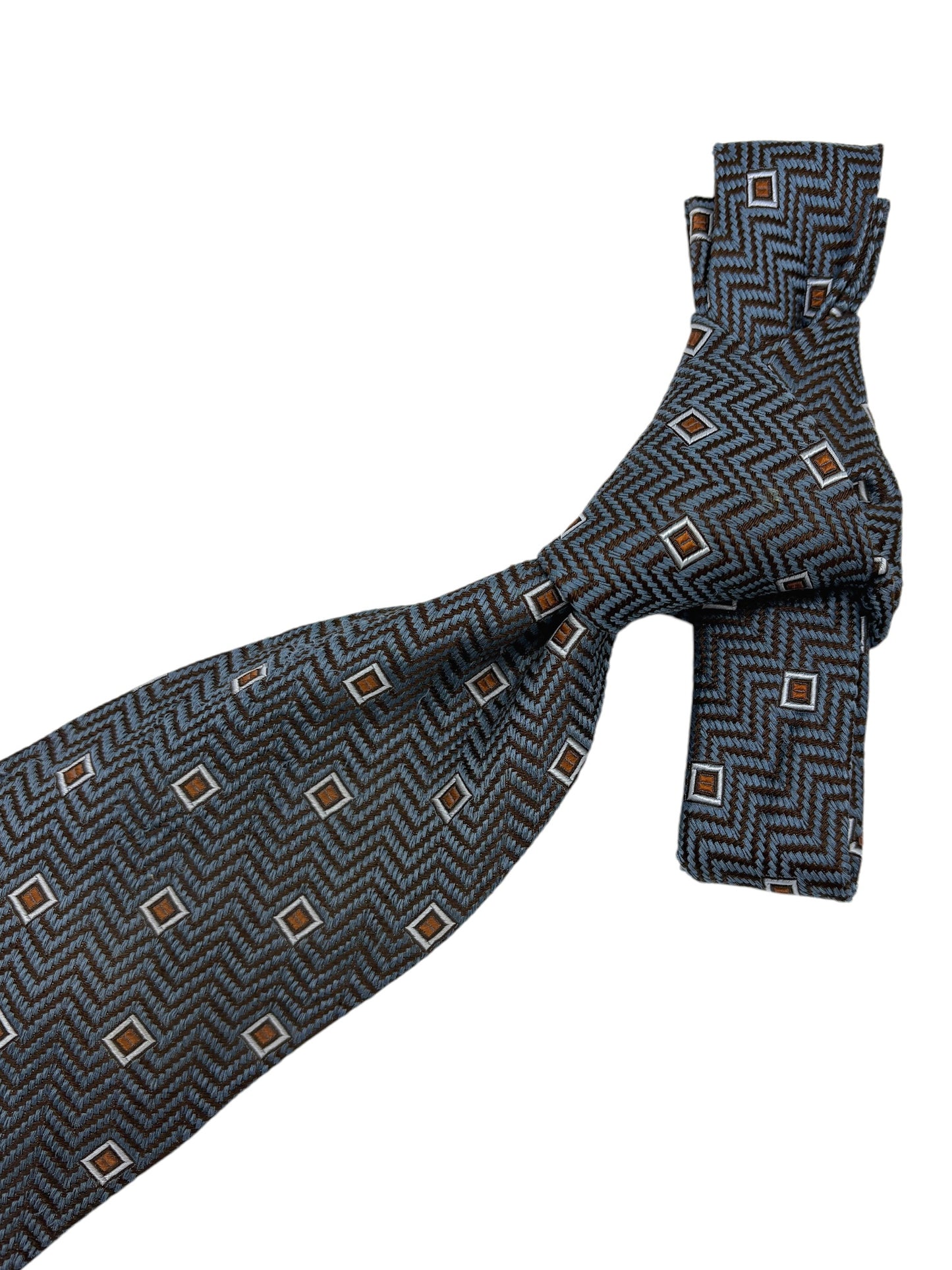 Ermenegildo Zegna Teal Blue Silk Geometric Neck Tie