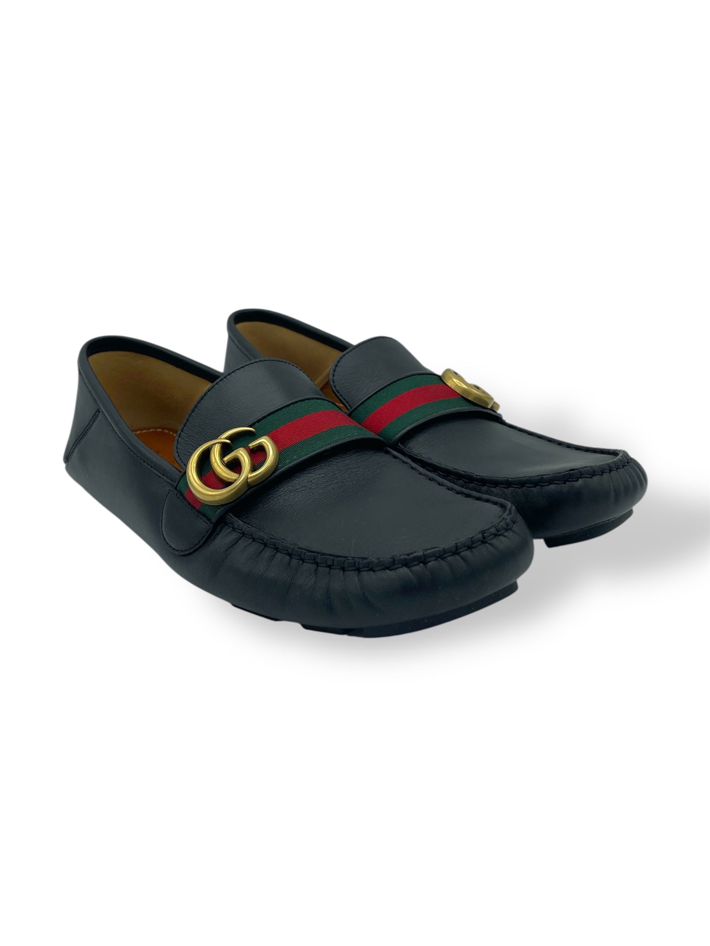 Gucci Black Leather GG Logo Driving Loafers 8.5 M / 10 W