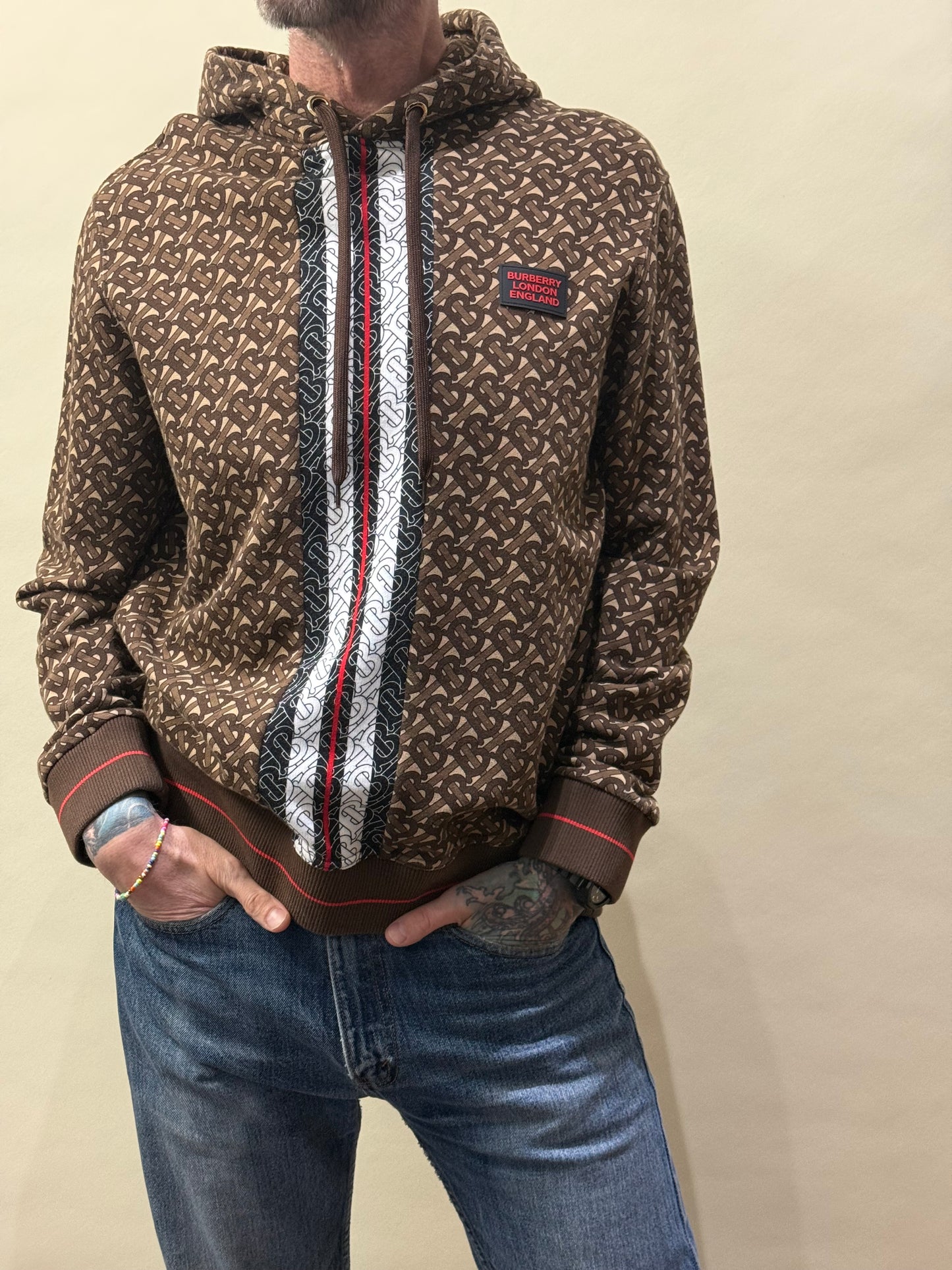 Burberry Brown & Multi Monogram Striped Hoodie Large - L