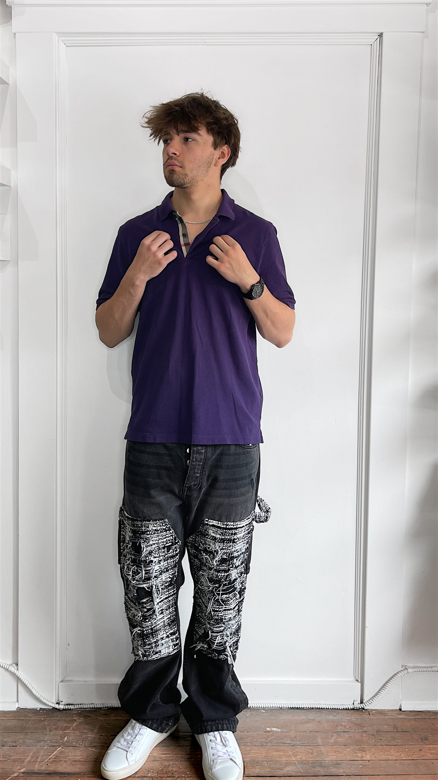 Burberry Purple SS Polo Shirt Medium