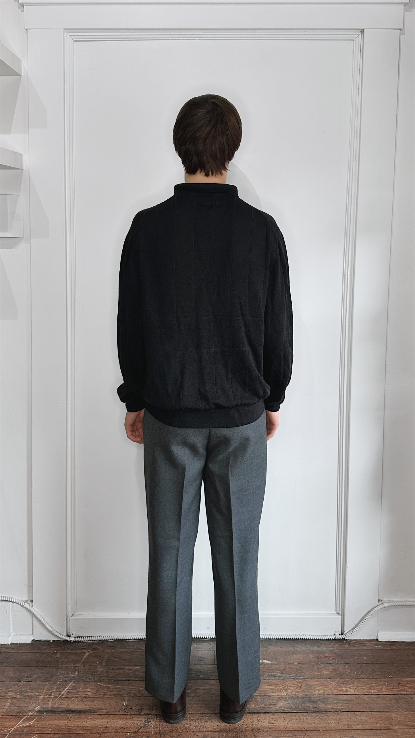 Tulliano Black Tonal Argyle Pattern Knit Polo Sweater Extra Large