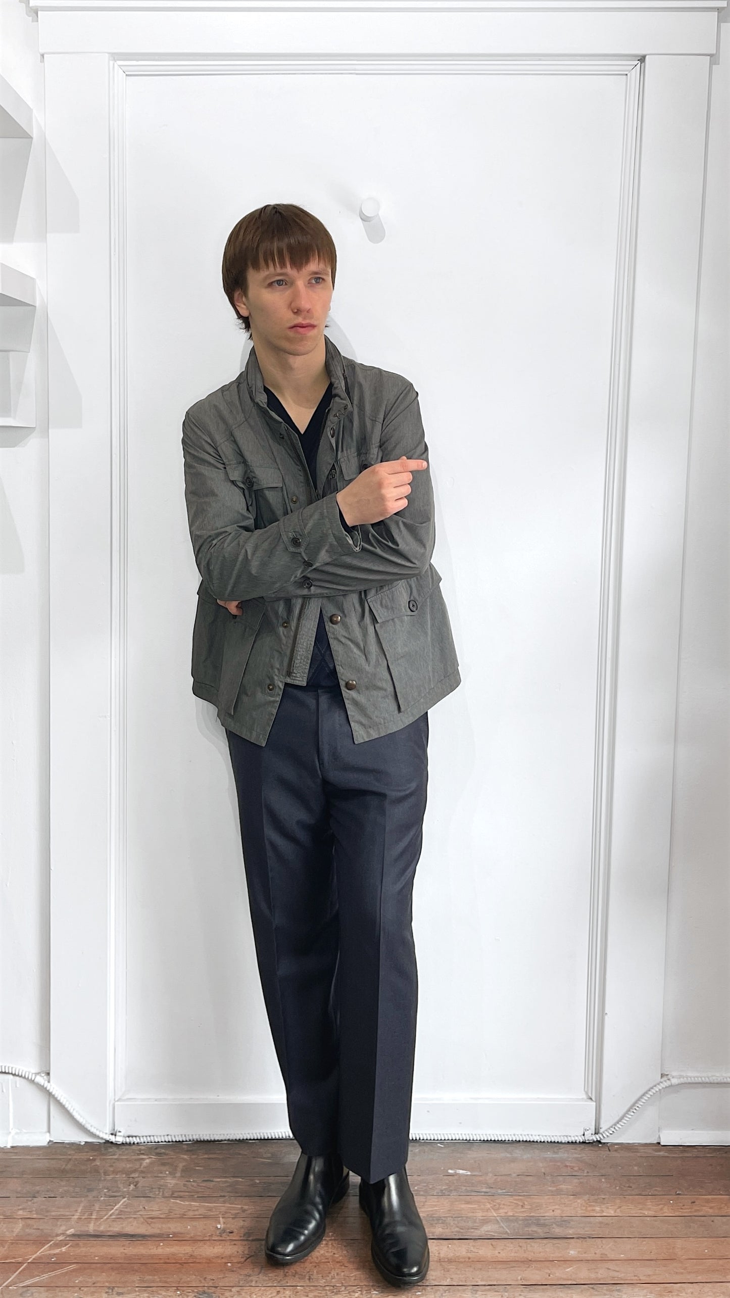 Burberry Mid Grey Eltham Lightweight Utility Windbreaker Jacket Medium