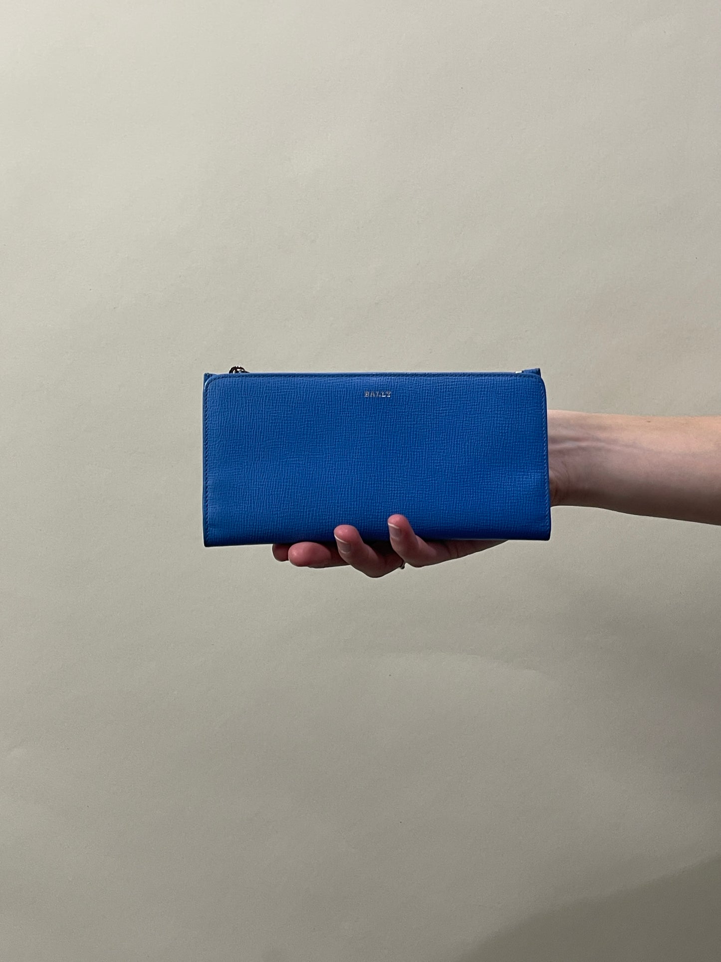 Bally Blue Textured Leather Long Bifold Zip Wallet