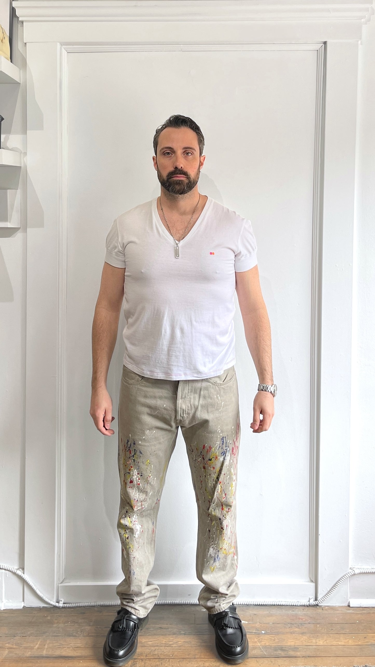 Yves Saint Laurent White Deep V-Neck Ribbed Sleeve T-Shirt Extra Large - XL