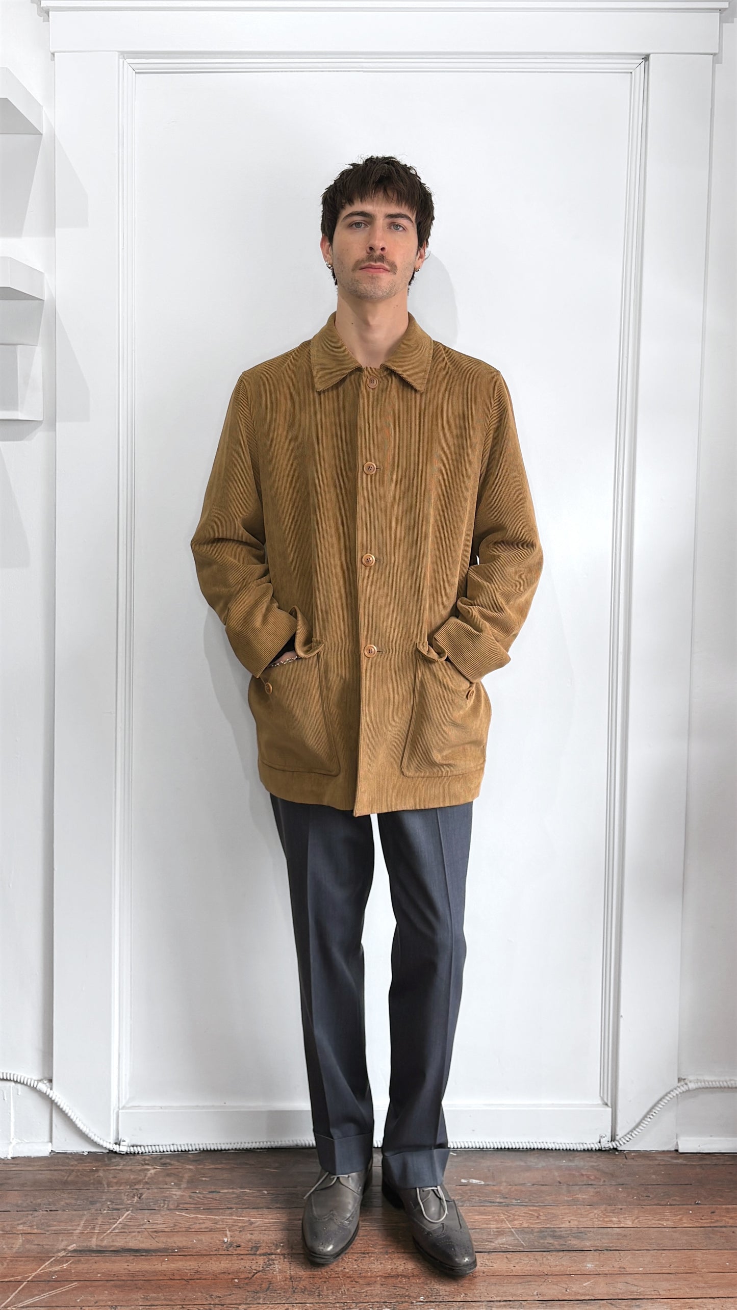 Ermenegildo Zegna Caramel Poly Blend Corduroy Mid Length Overcoat 38