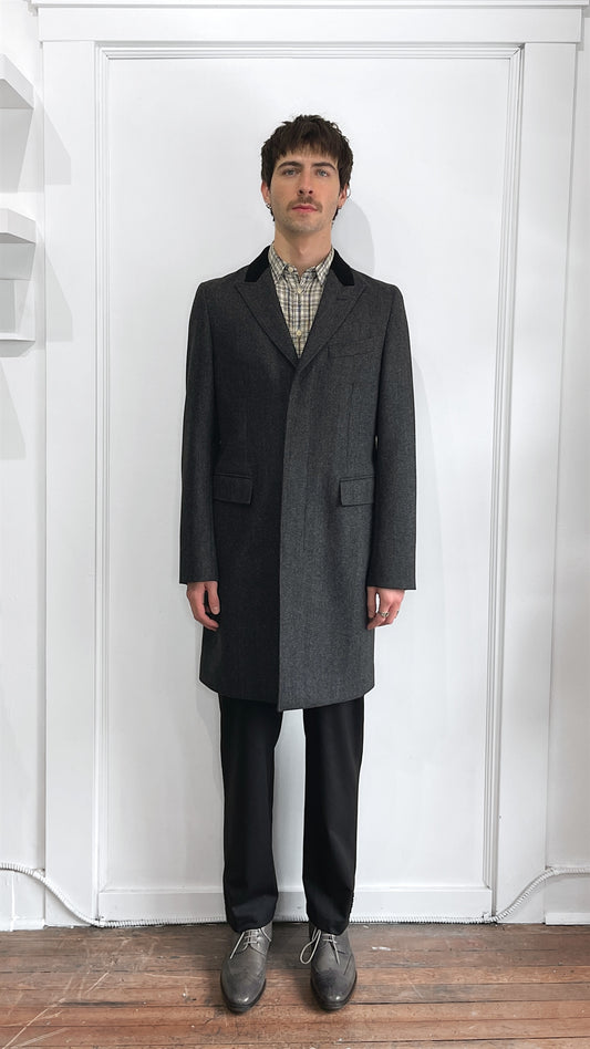 Brooks Brothers Dark Grey Herringbone Wool Cashmere Blend Overcoat 38R