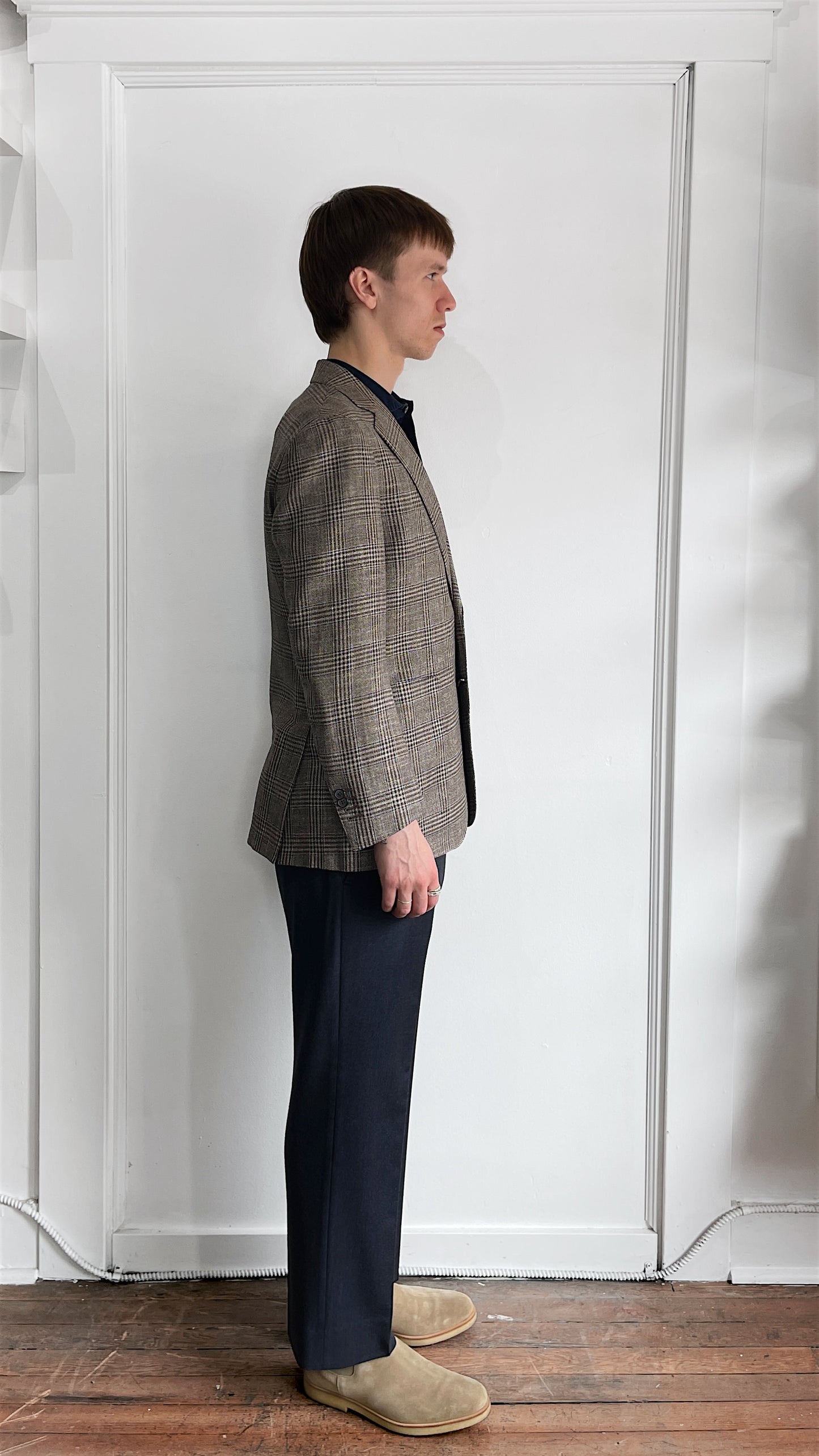 Suitsupply Multi Brown & Navy Glen Check Wool Silk Linen Sport Coat 38S