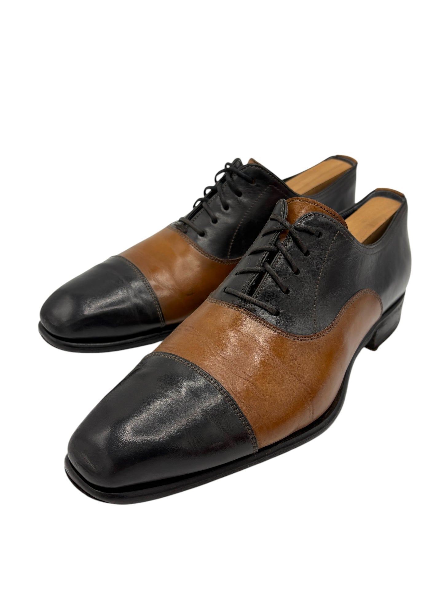 Zampiere Black & Brown Leather Cap Toe Oxford Dress Shoes 8 M / 9.5 W