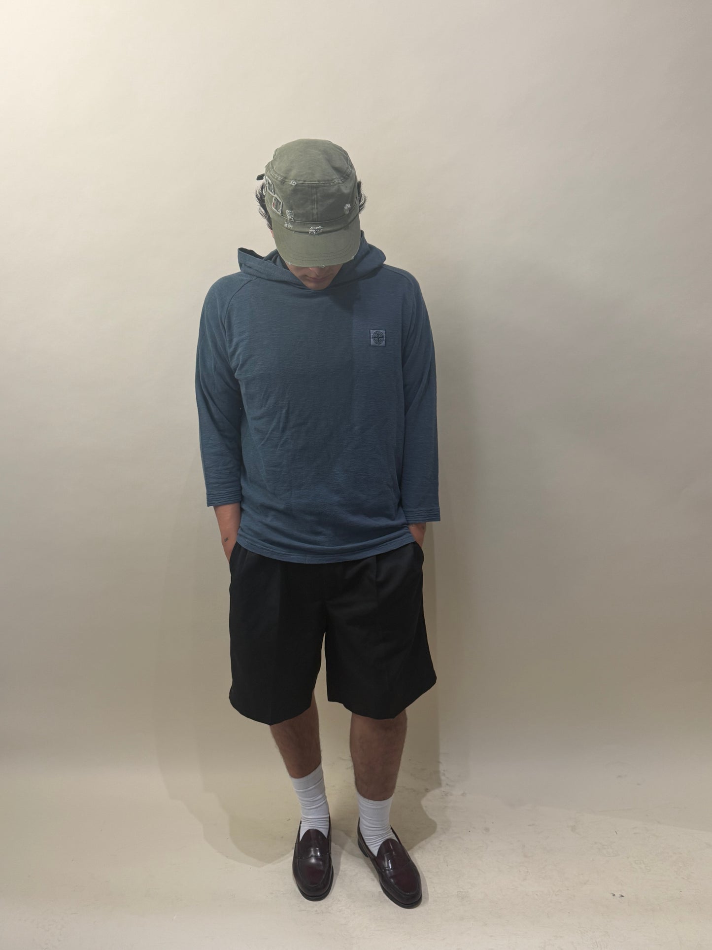 Stone Island Slate Blue Slub Cotton Hooded LS T-Shirt Extra Large - XL