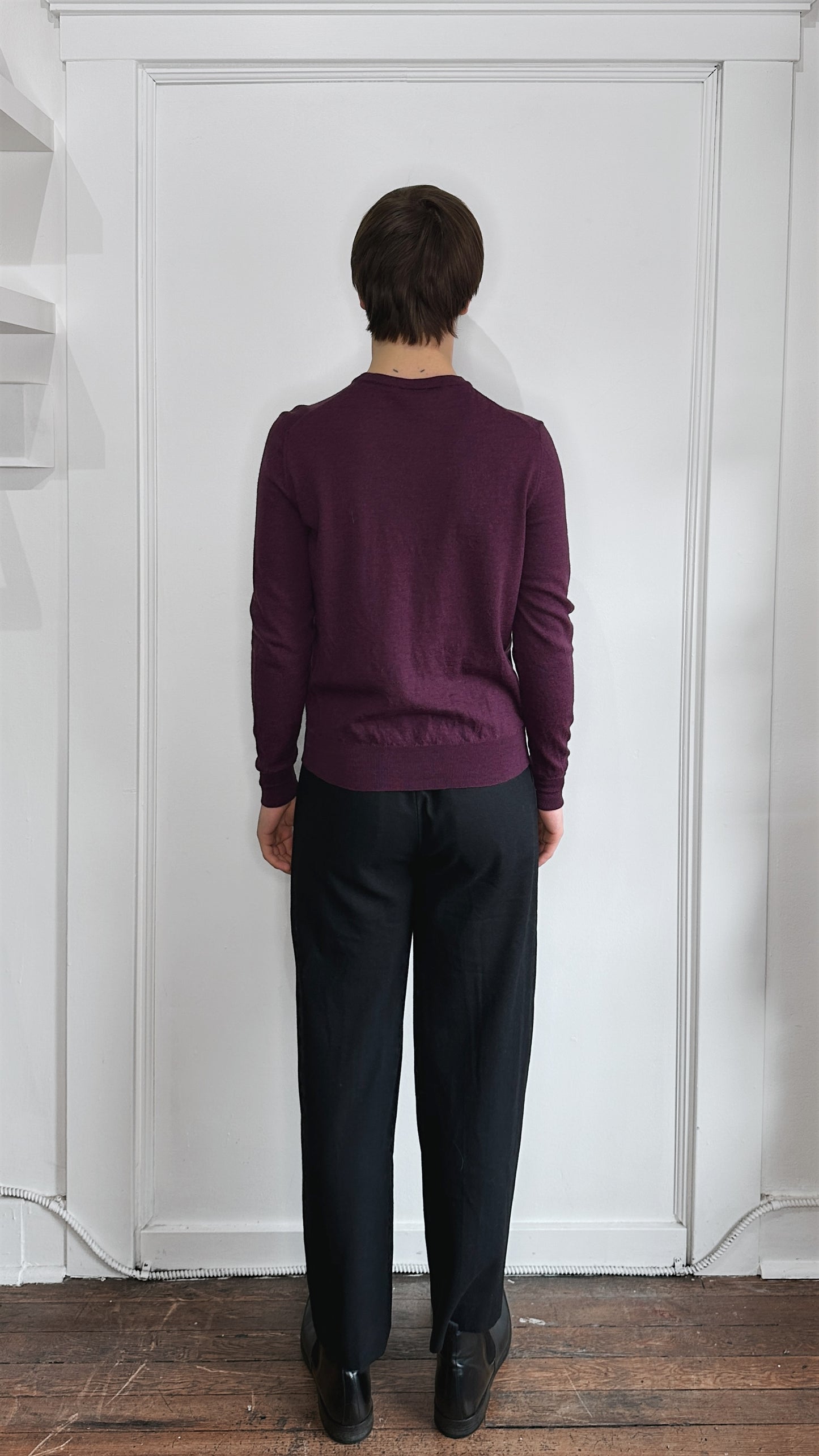 Canali Purple Merino Wool Knit Crewneck Sweater Small