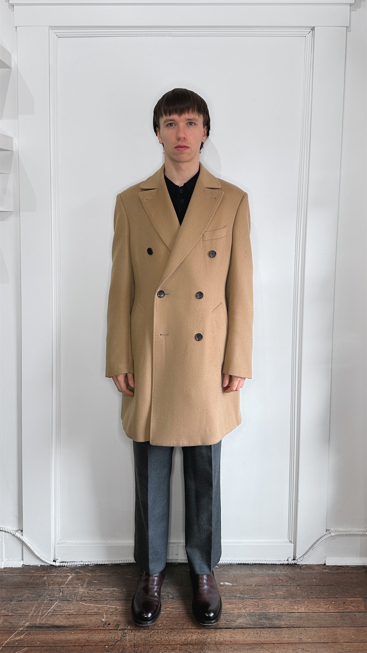 Indochino Camel Wool Cashmere Blend DB Overcoat 38