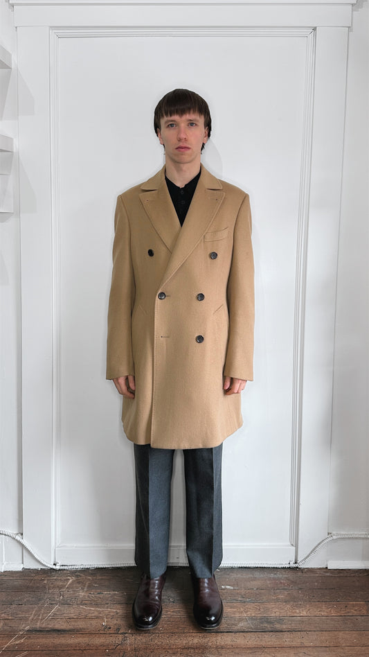 Indochino Camel Wool Cashmere Blend DB Overcoat 38