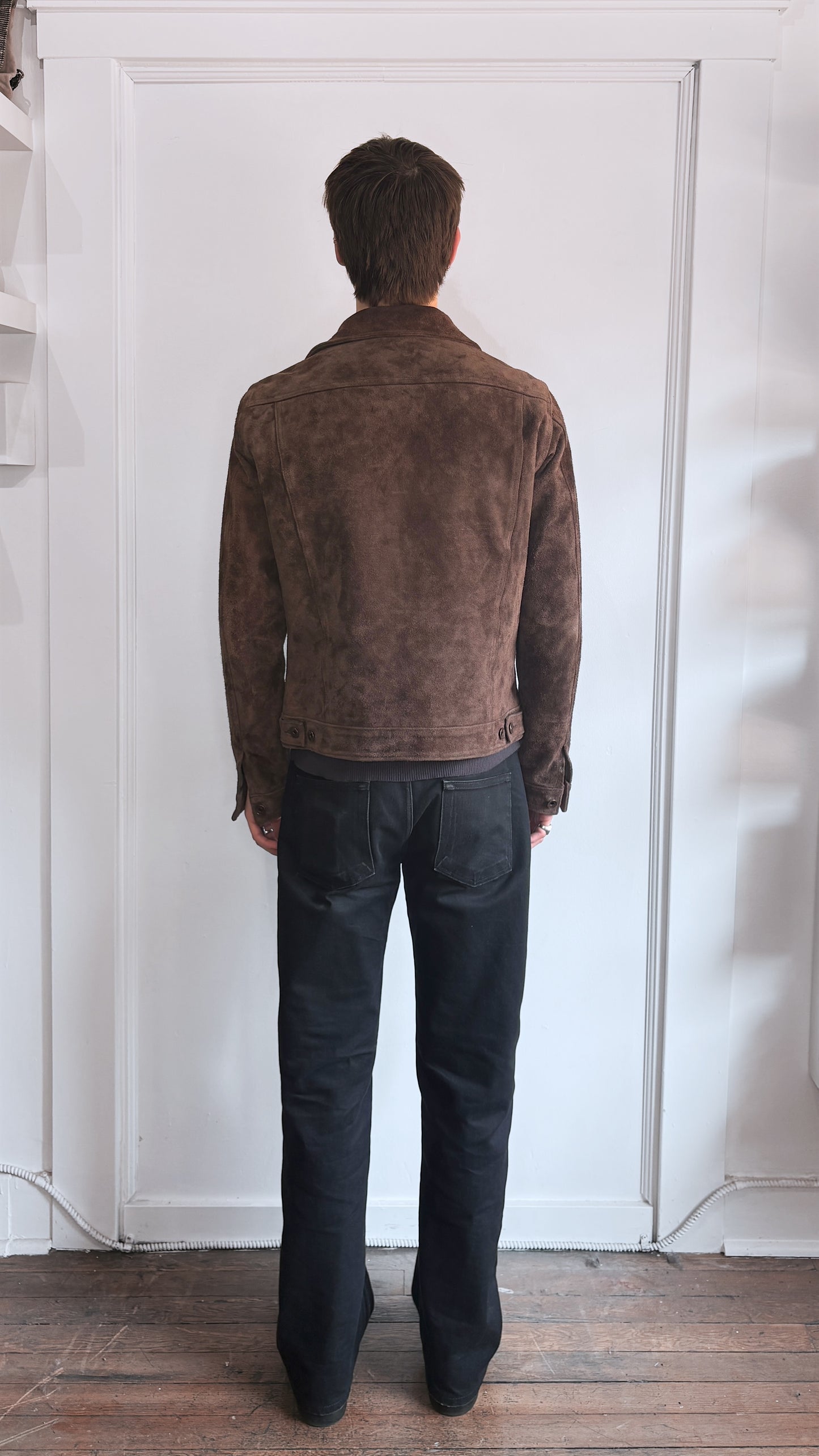 Iron Heart Dark Brown Cowhide Suede Trucker Jacket Medium