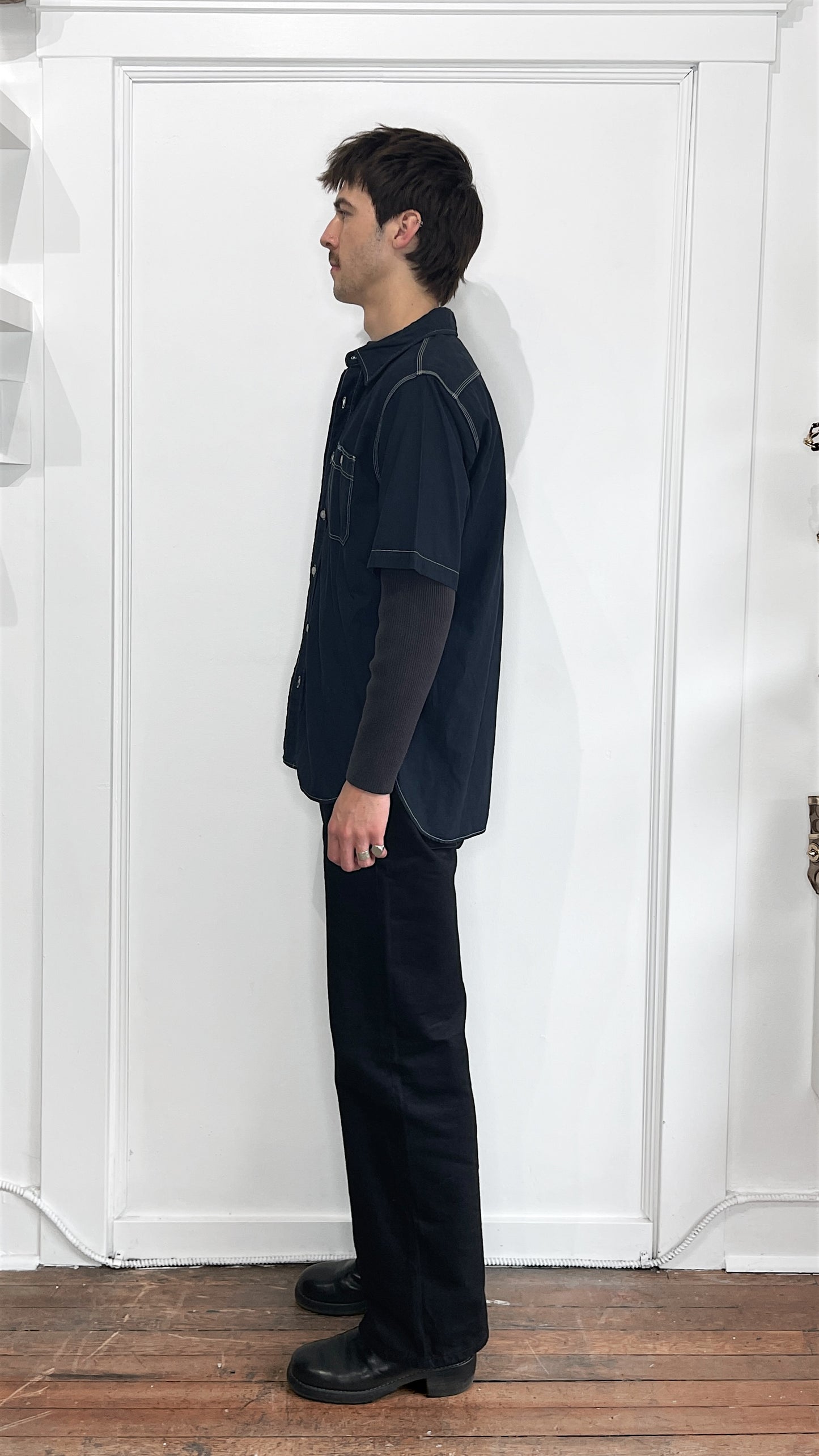 Iron Heart Navy Blue Cotton SS Work Shirt Extra Large