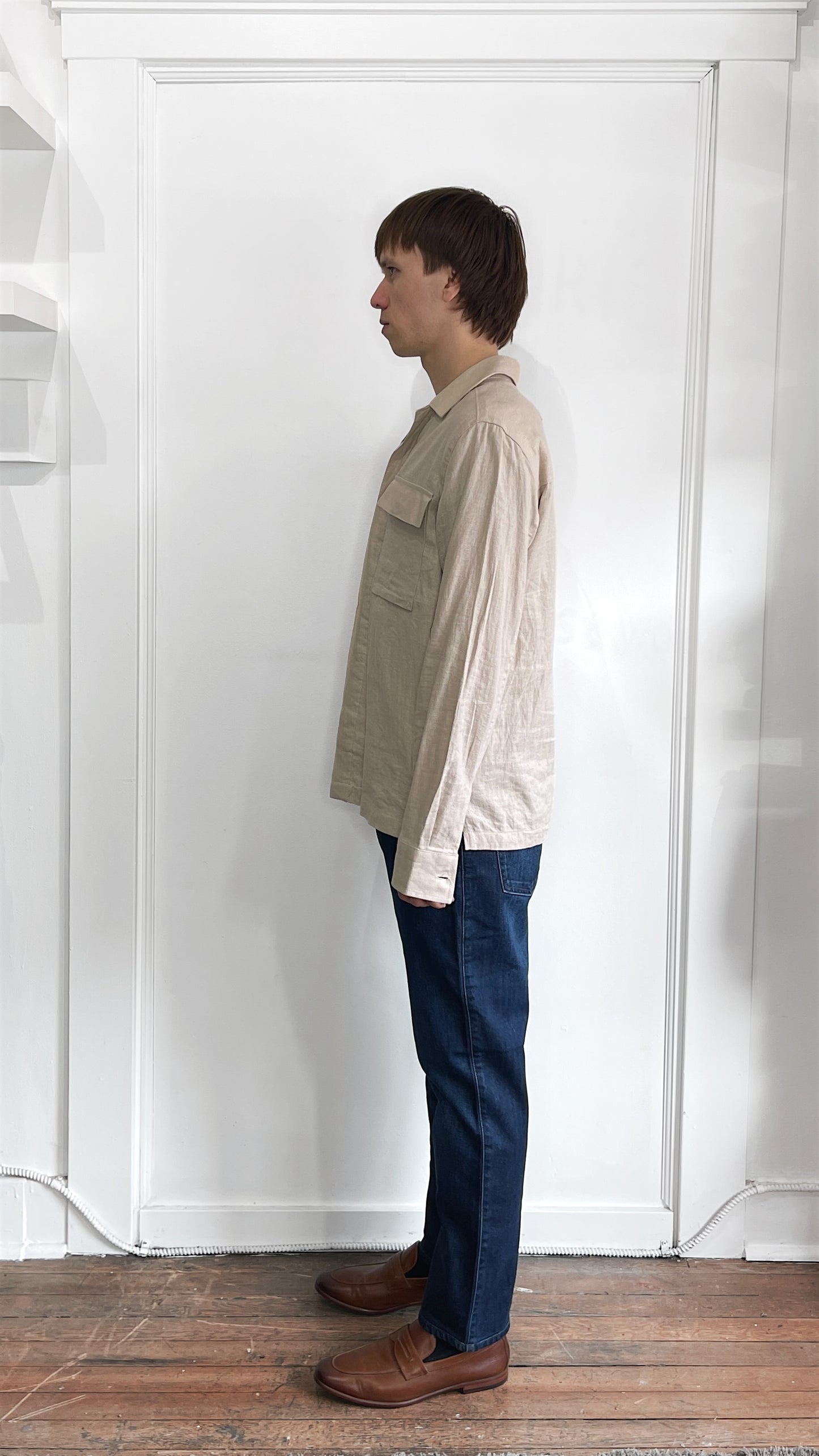 Bruno Positano Beige Linen Blend Shirt Jacket Small