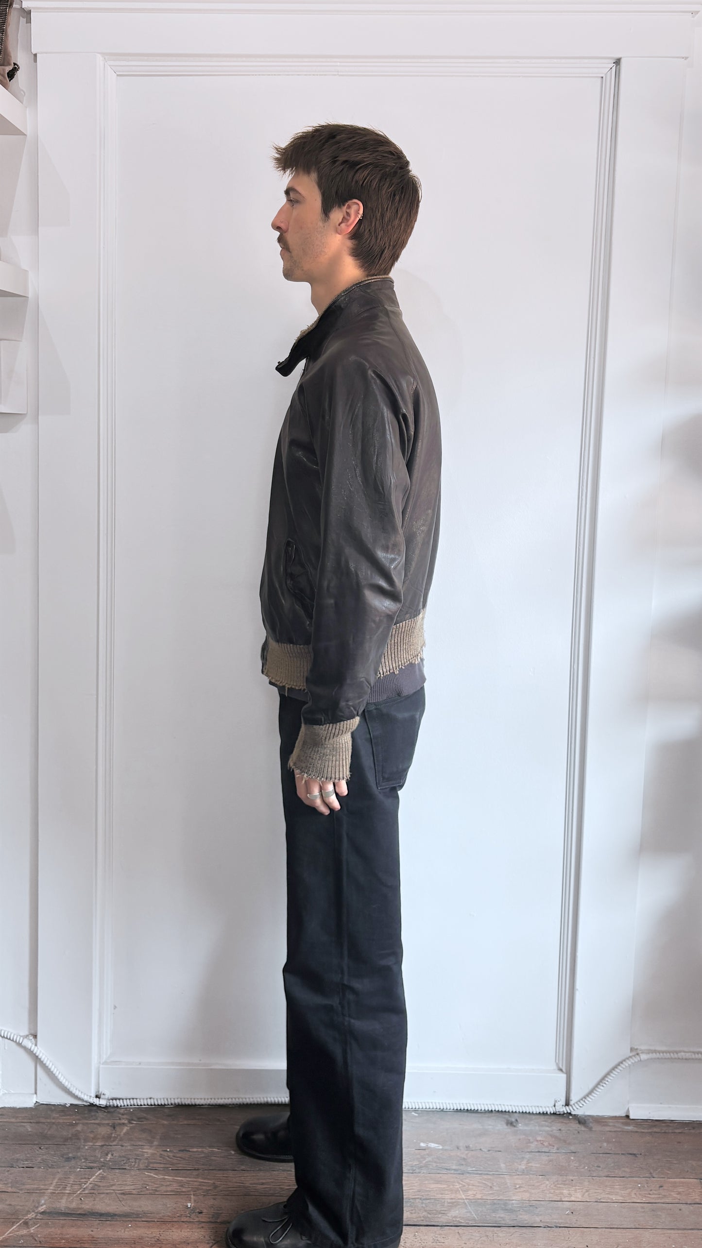 Giorgio Brato Black Leather Distressed Bomber Jacket 44