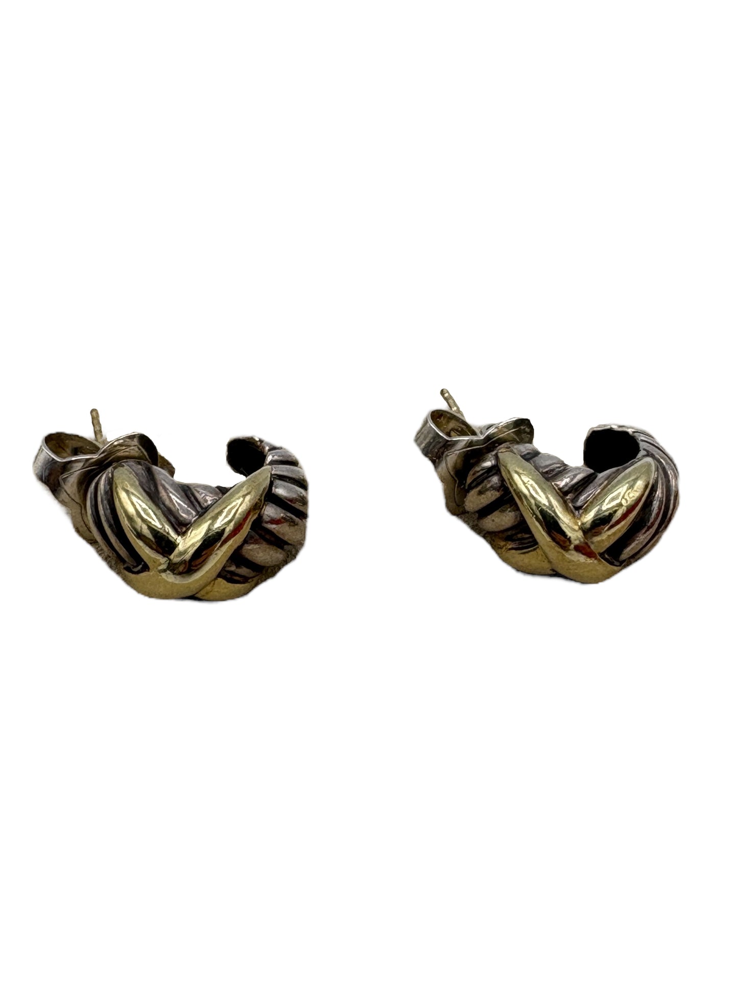 David Yurman Sterling Silver & Gold Crossover Hoop Earrings