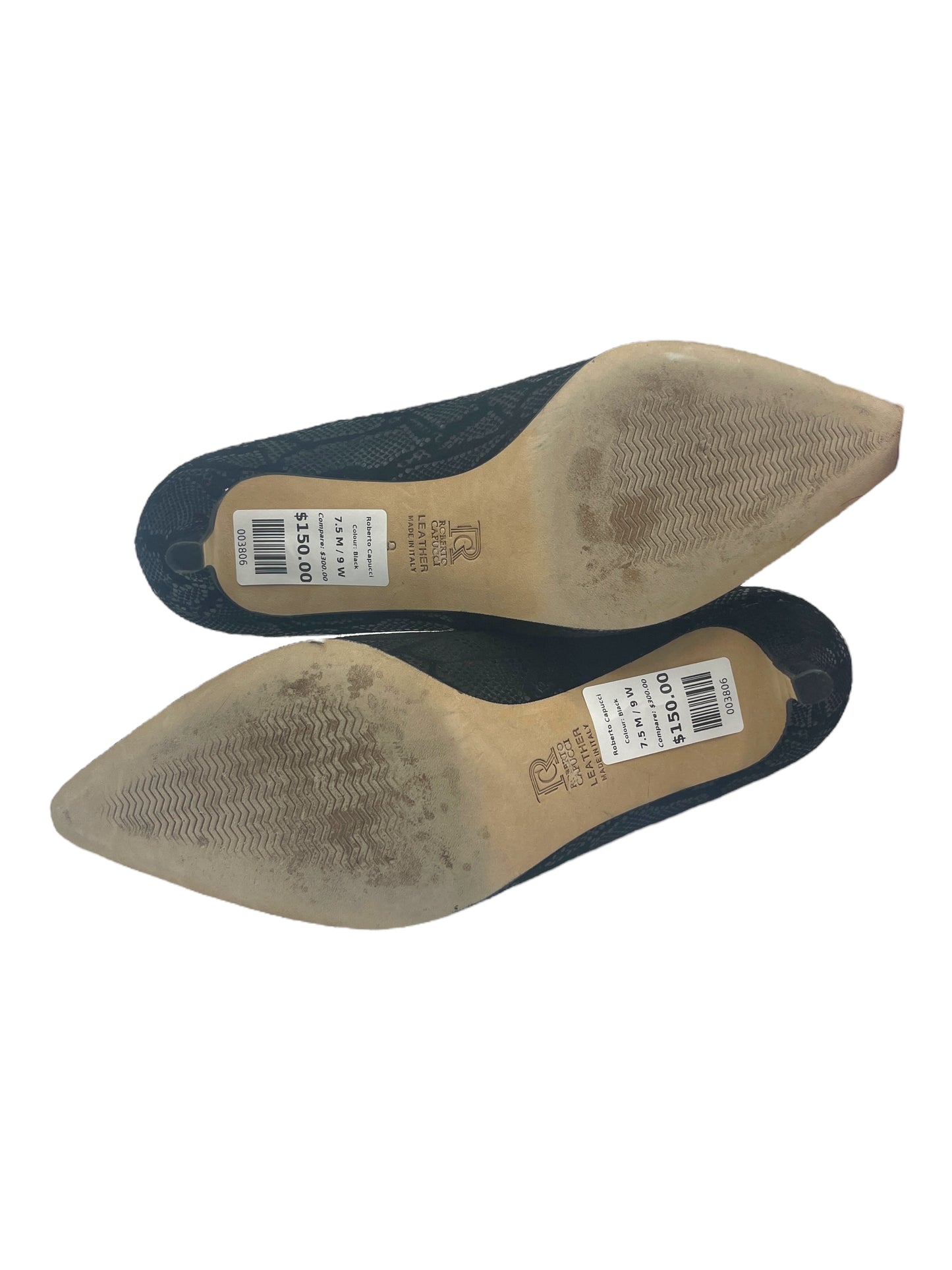 Roberto Capucci Black Snakeskin Printed Leather Pumps 7.5 M / 9 W