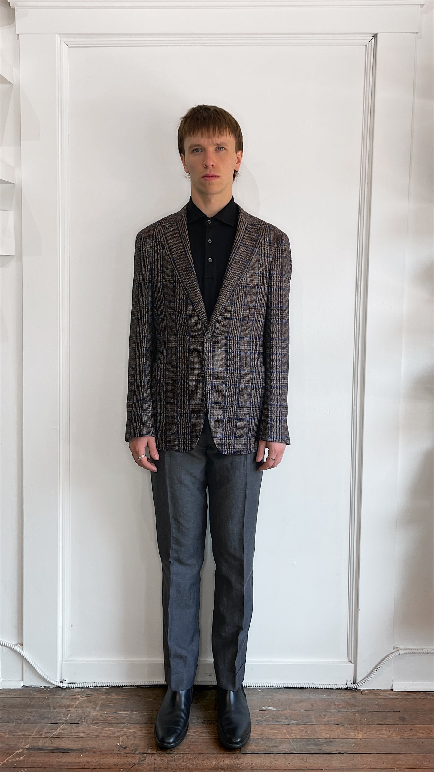 Canali Brown & Blue Glen Check Wool Alpaca Sport Coat 40R