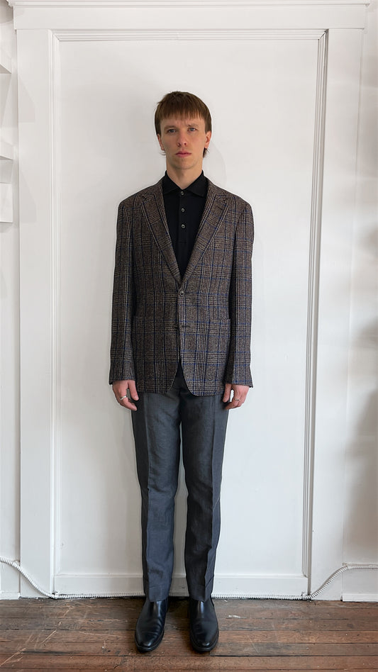 Canali Brown & Blue Glen Check Wool Alpaca Sport Coat 40R
