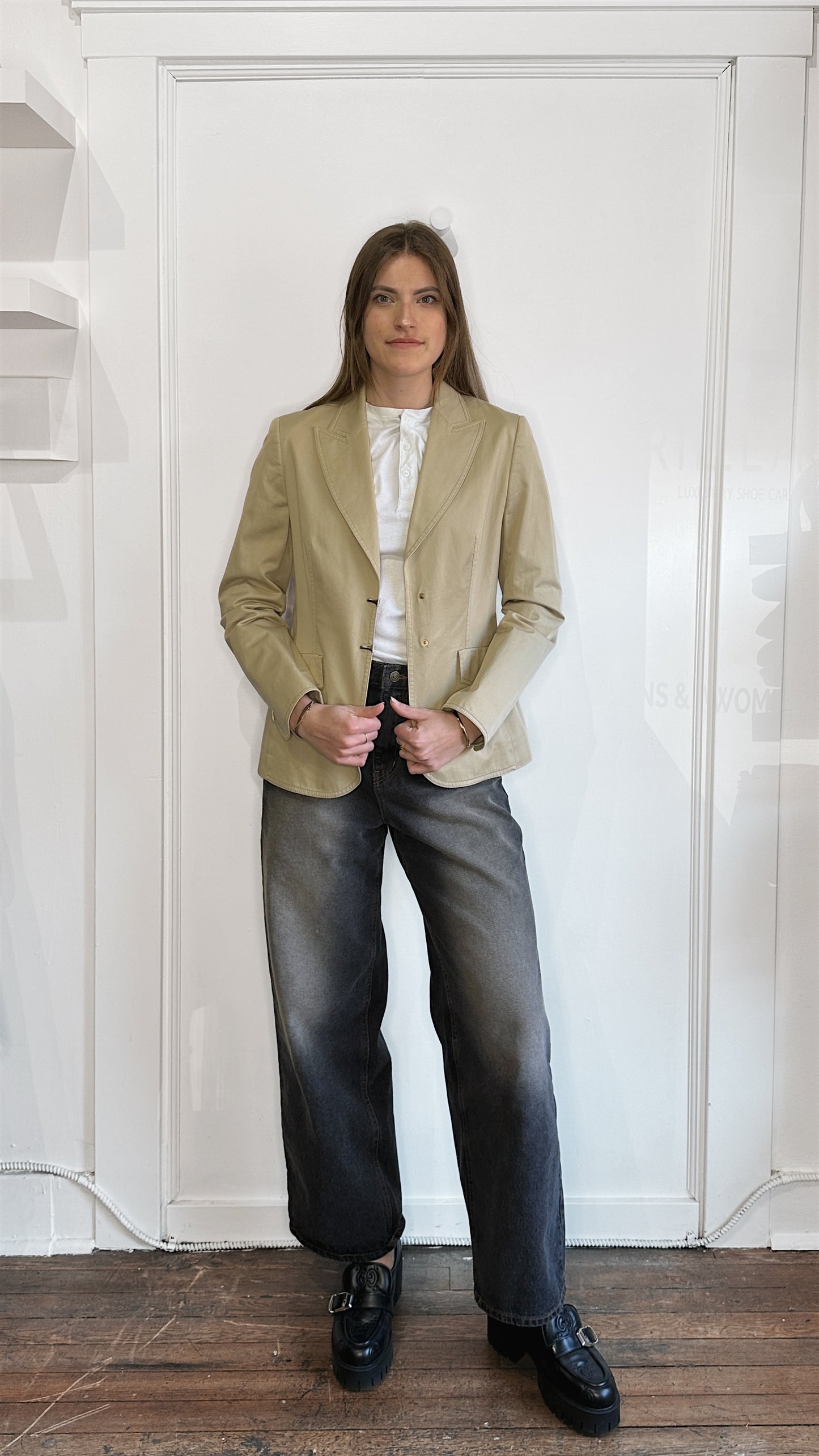 Escada Tan Cotton Twill Peak Lapel Blazer 38